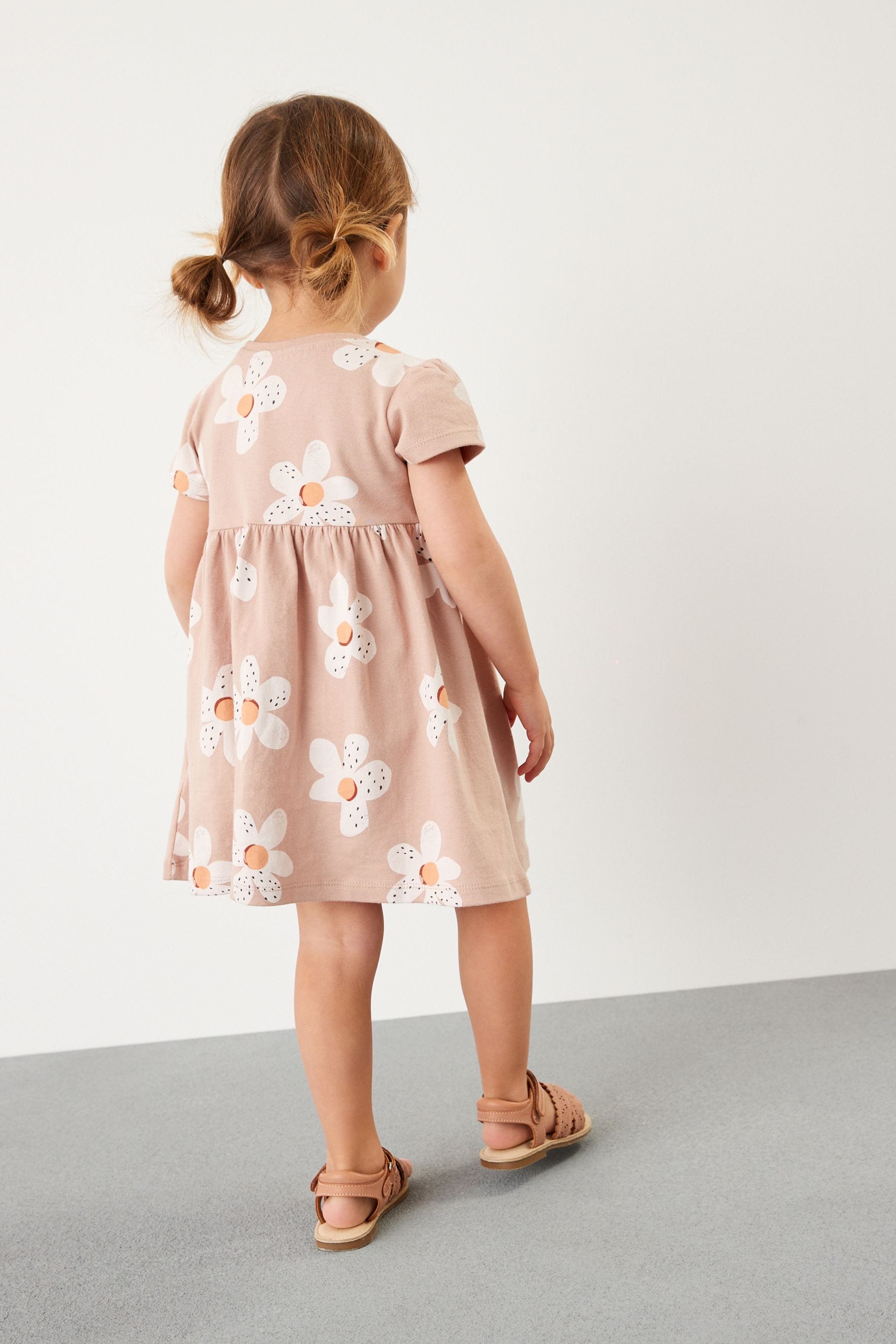 Neutral Short Sleeve Cotton Jersey Dress (3mths-7yrs)