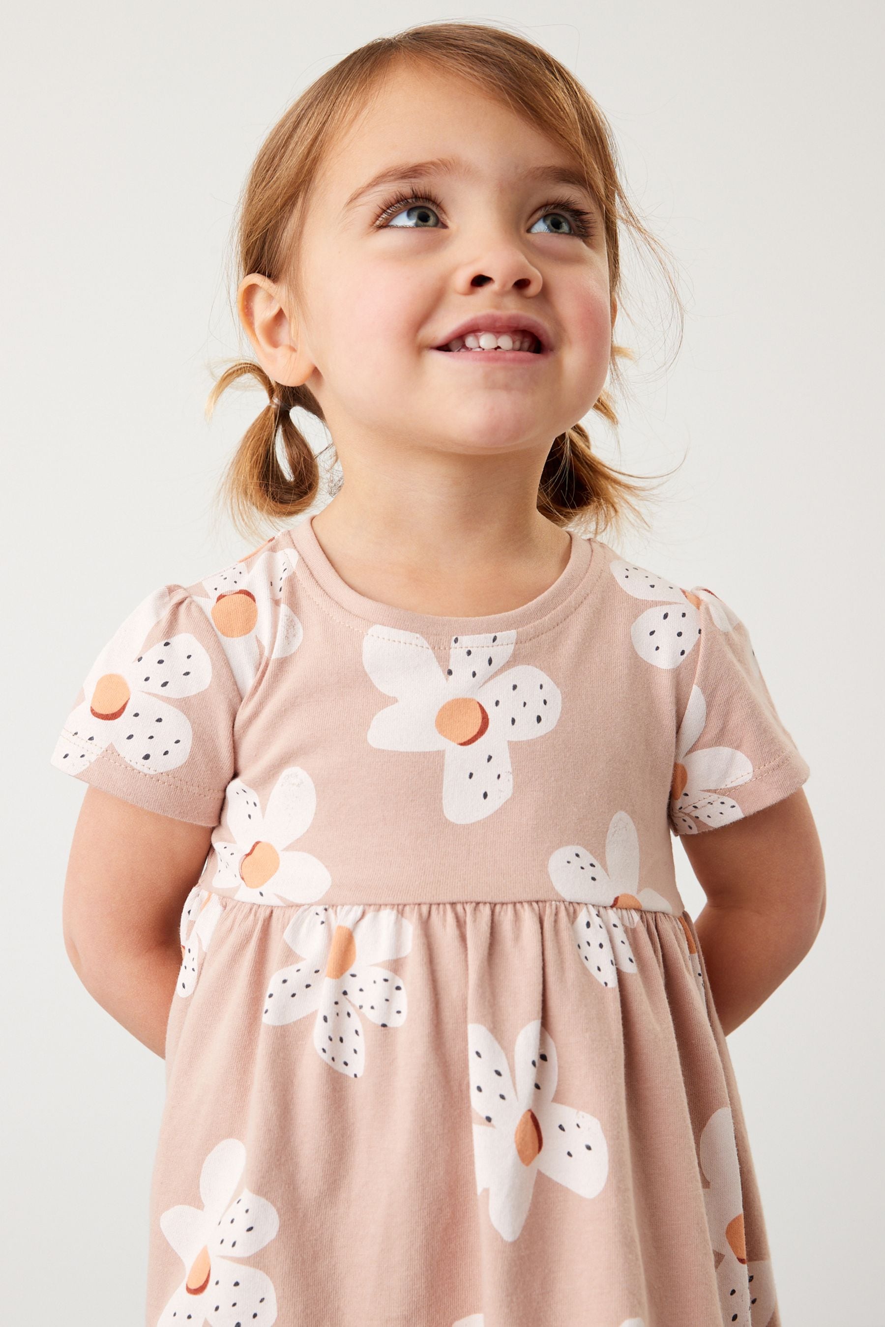 Neutral Short Sleeve Cotton Jersey Dress (3mths-7yrs)