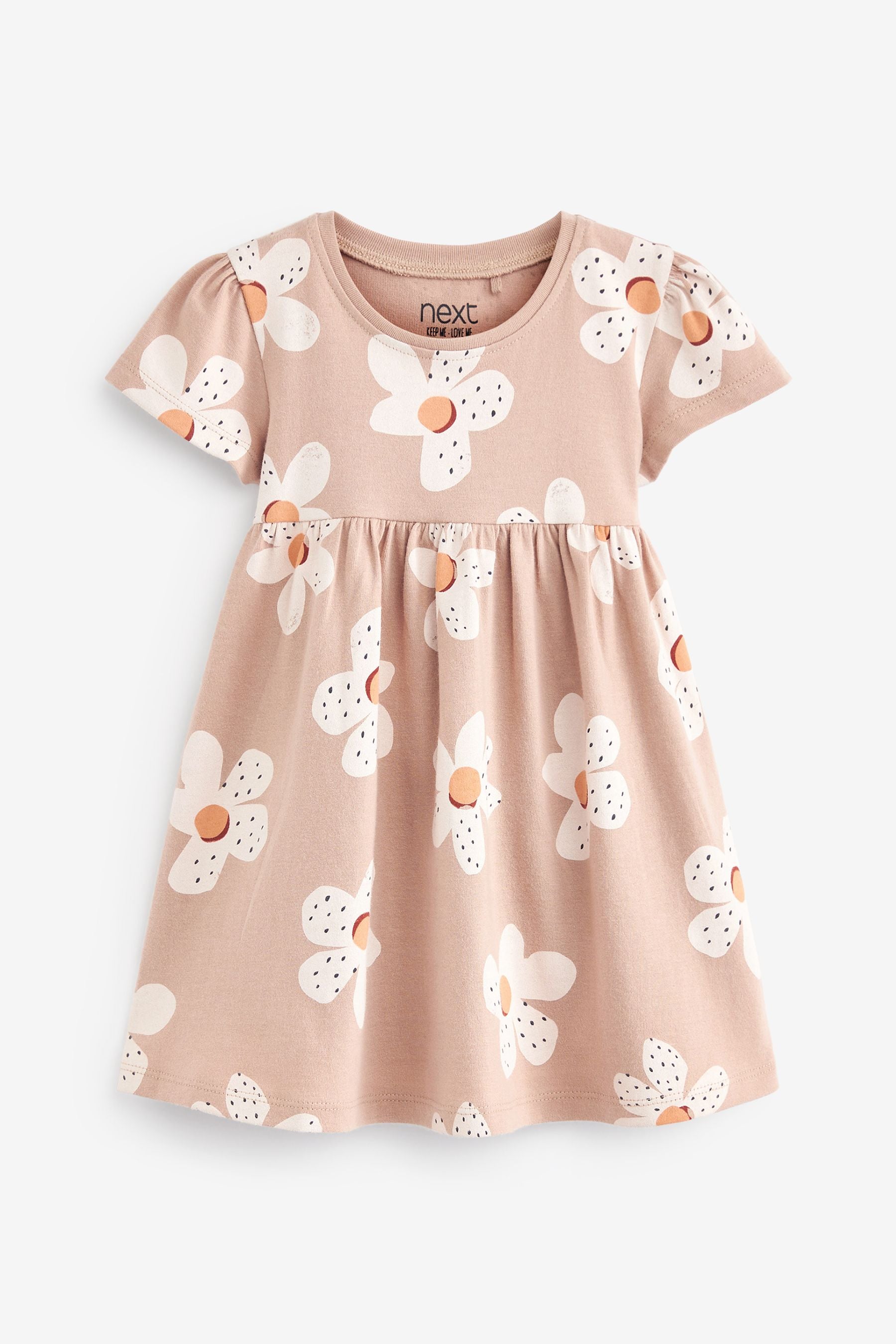 Neutral Short Sleeve Cotton Jersey Dress (3mths-7yrs)