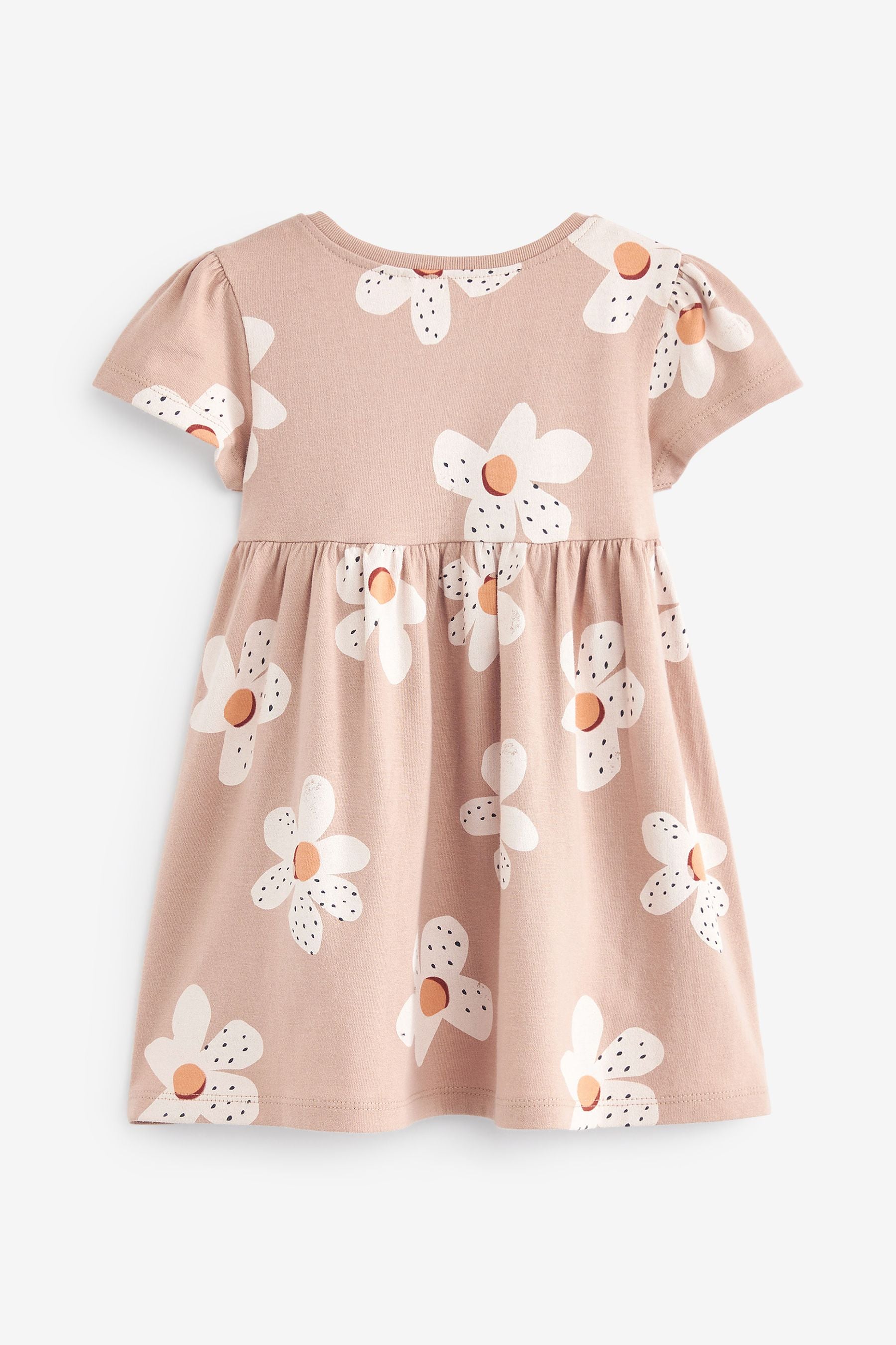 Neutral Short Sleeve Cotton Jersey Dress (3mths-7yrs)