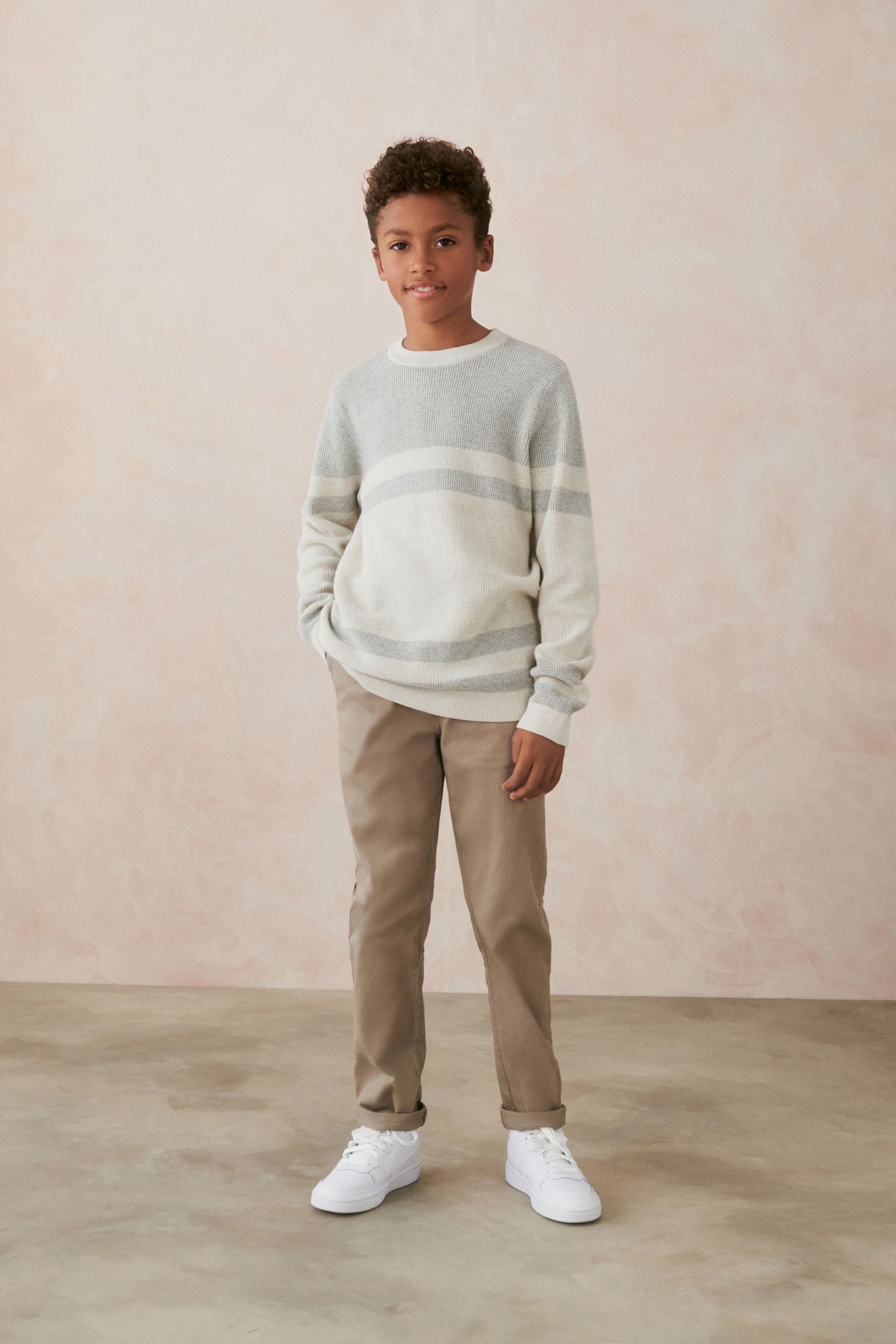 White Colourblock Textured Crew Jumper (3-16yrs)