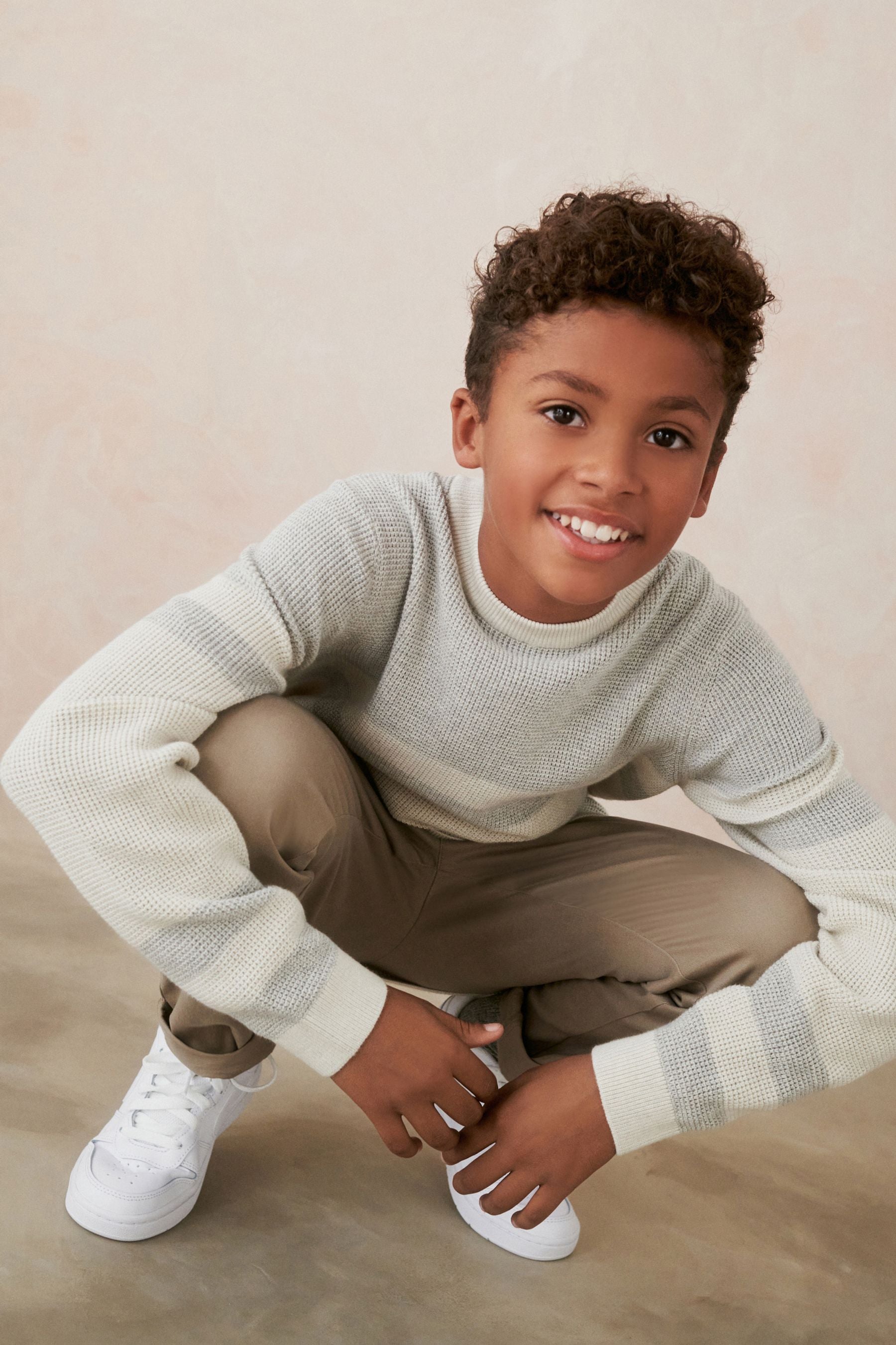 White Colourblock Textured Crew Jumper (3-16yrs)