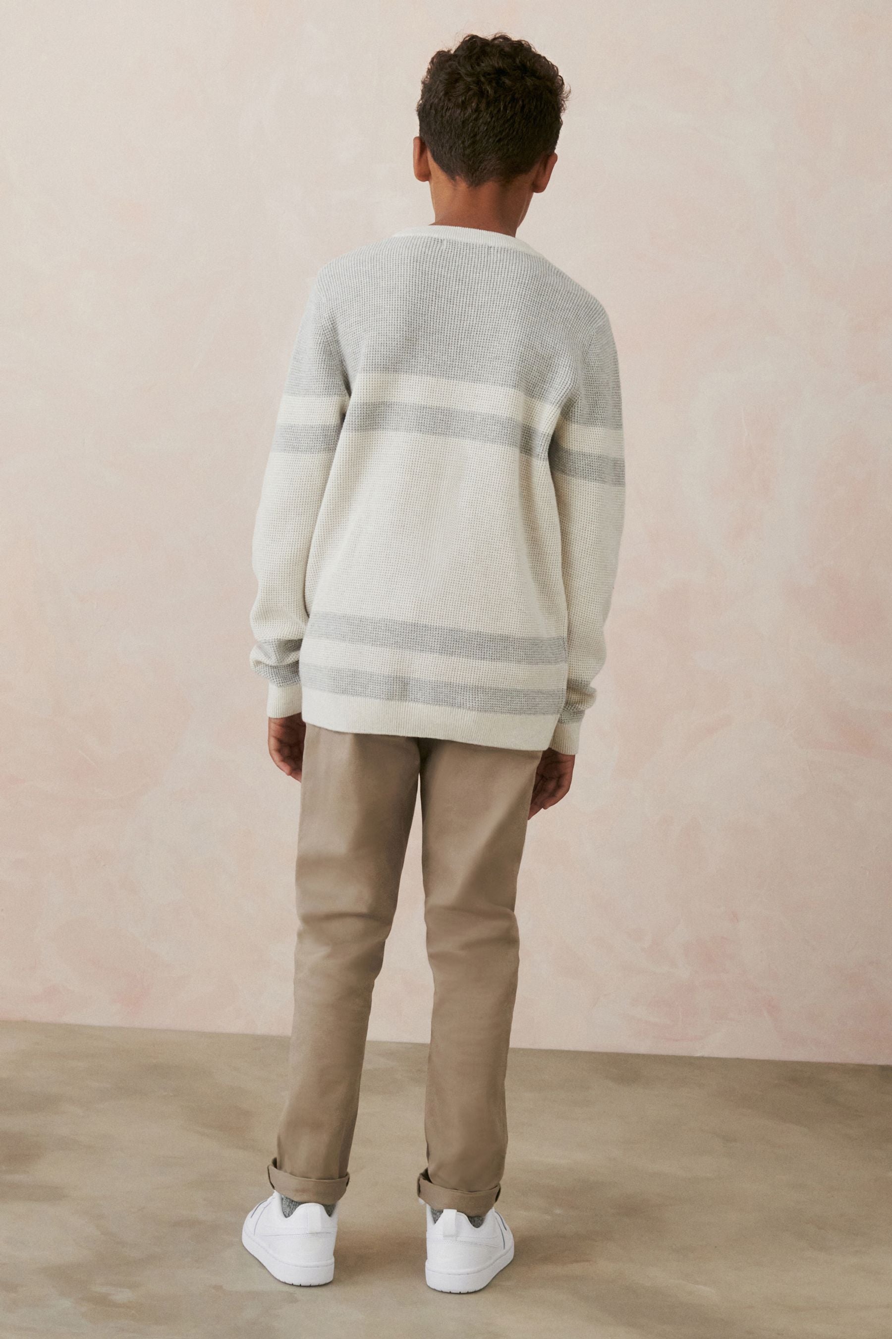 White Colourblock Textured Crew Jumper (3-16yrs)