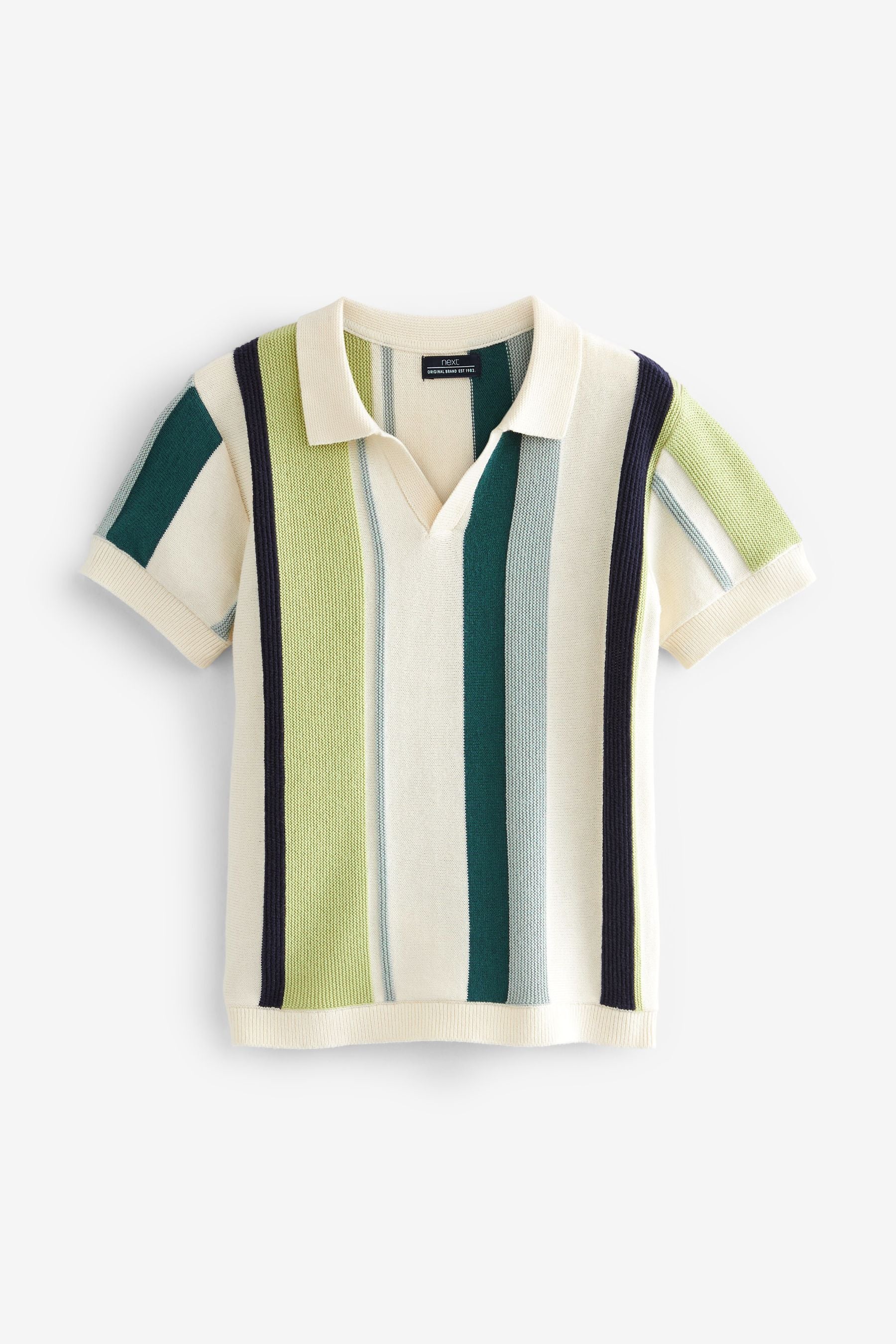 Green Knitted Vertical Patterned Short Sleeve Polo Shirt (3mths-7yrs)