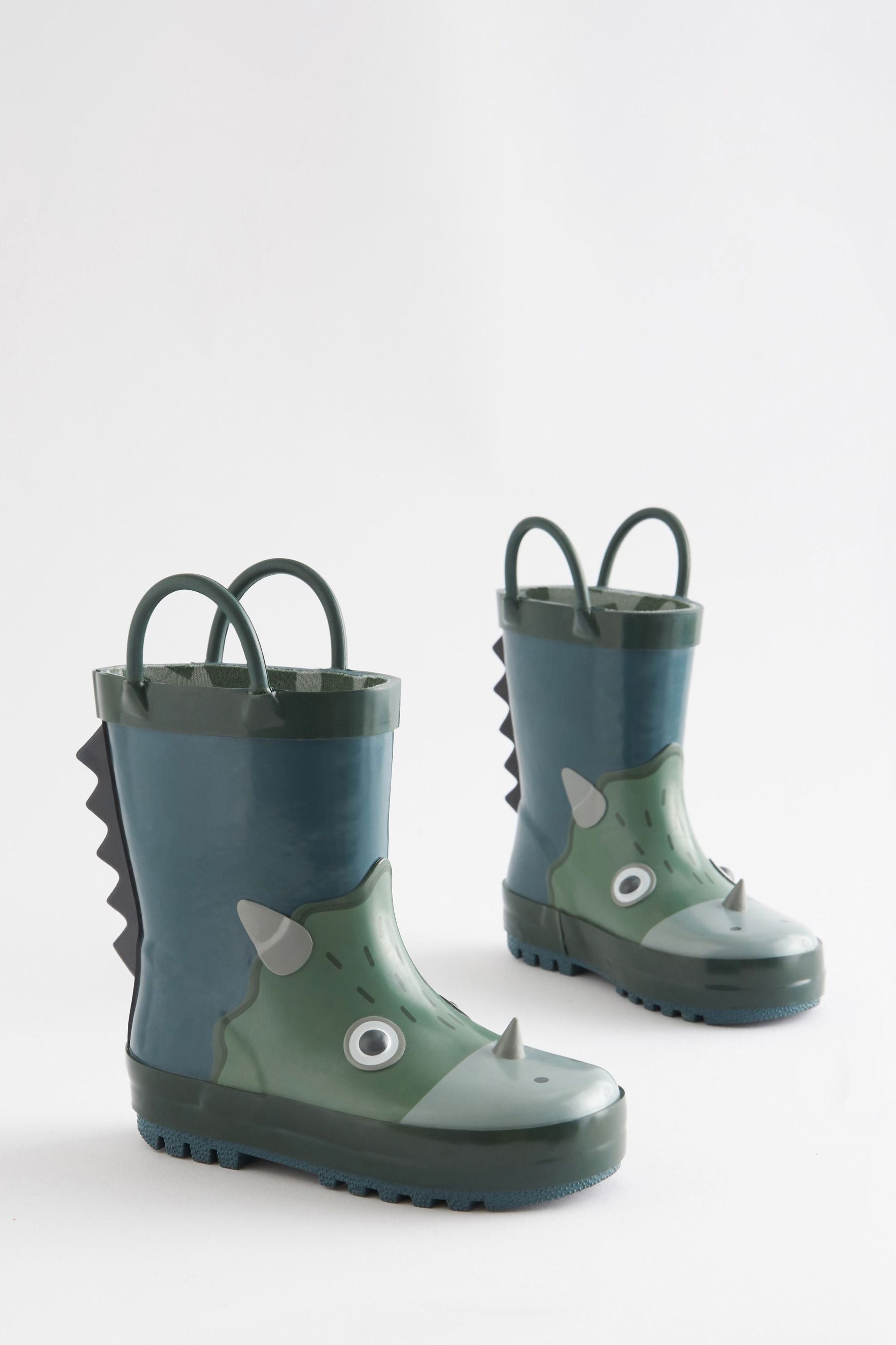 Green/Blue Dino Wellies With Pull-on Handles