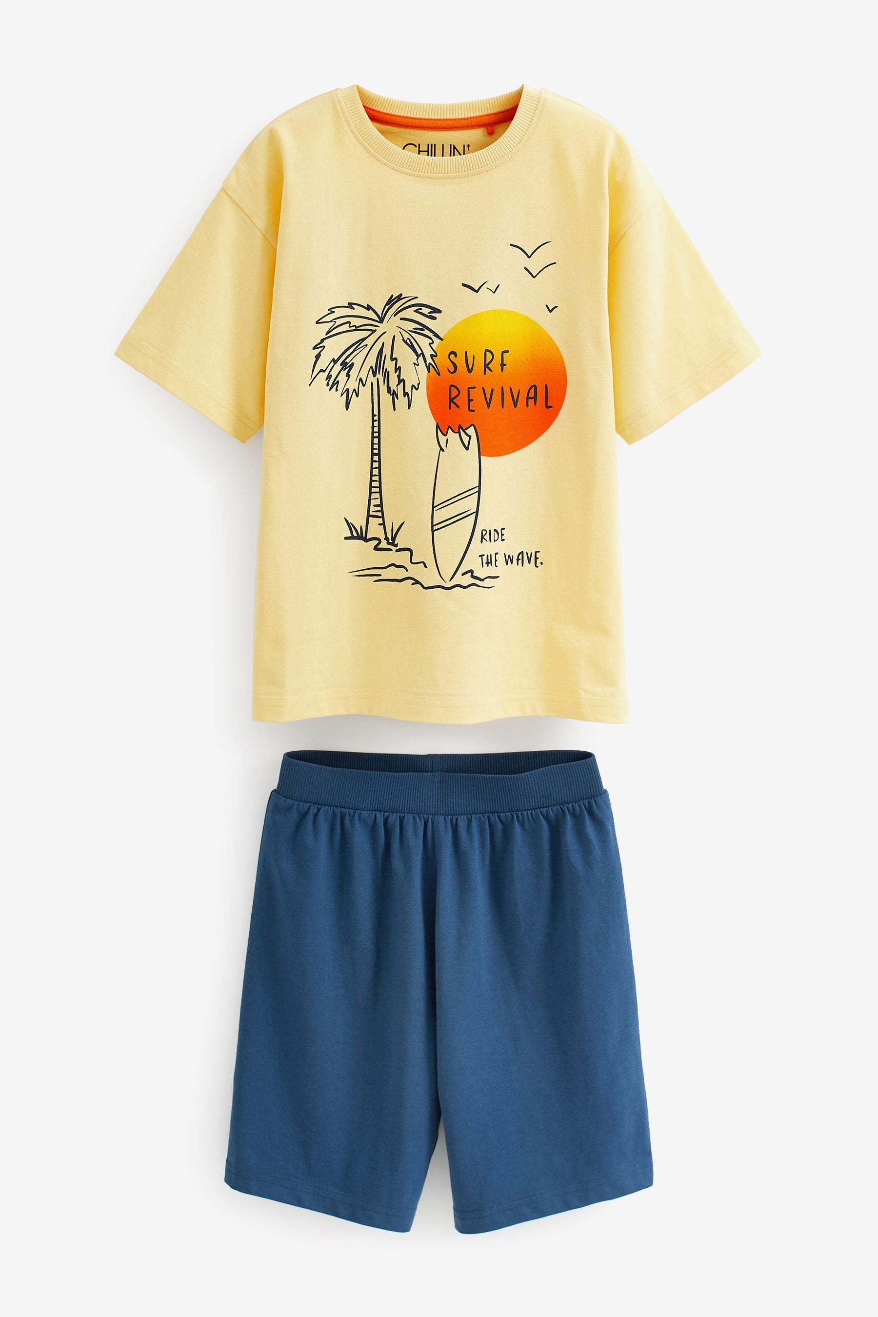 Yellow Beach Print Short Pyjamas (3-16yrs)