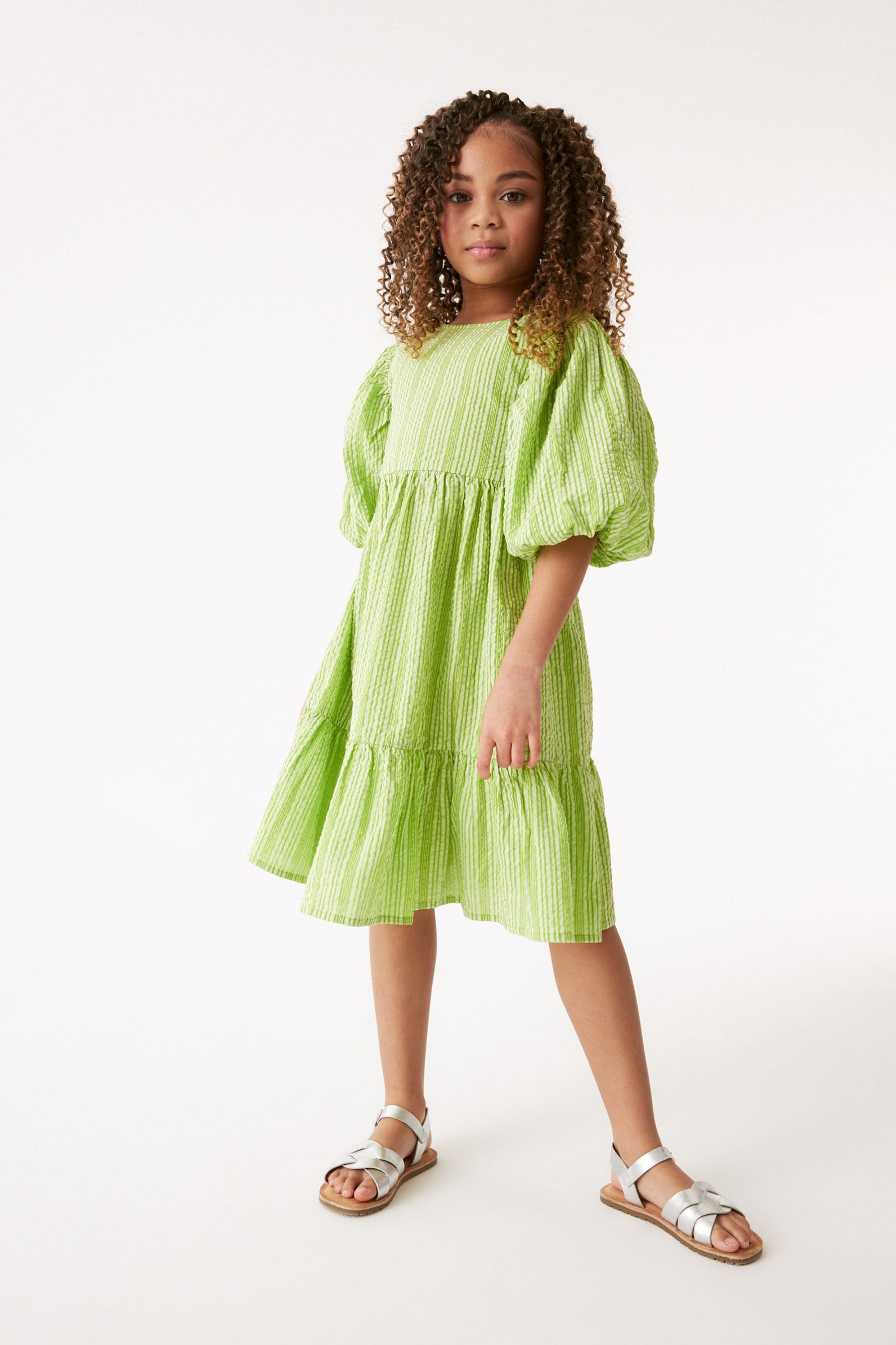 Green Sparkle Stripe Open Back Dress (3-16yrs)