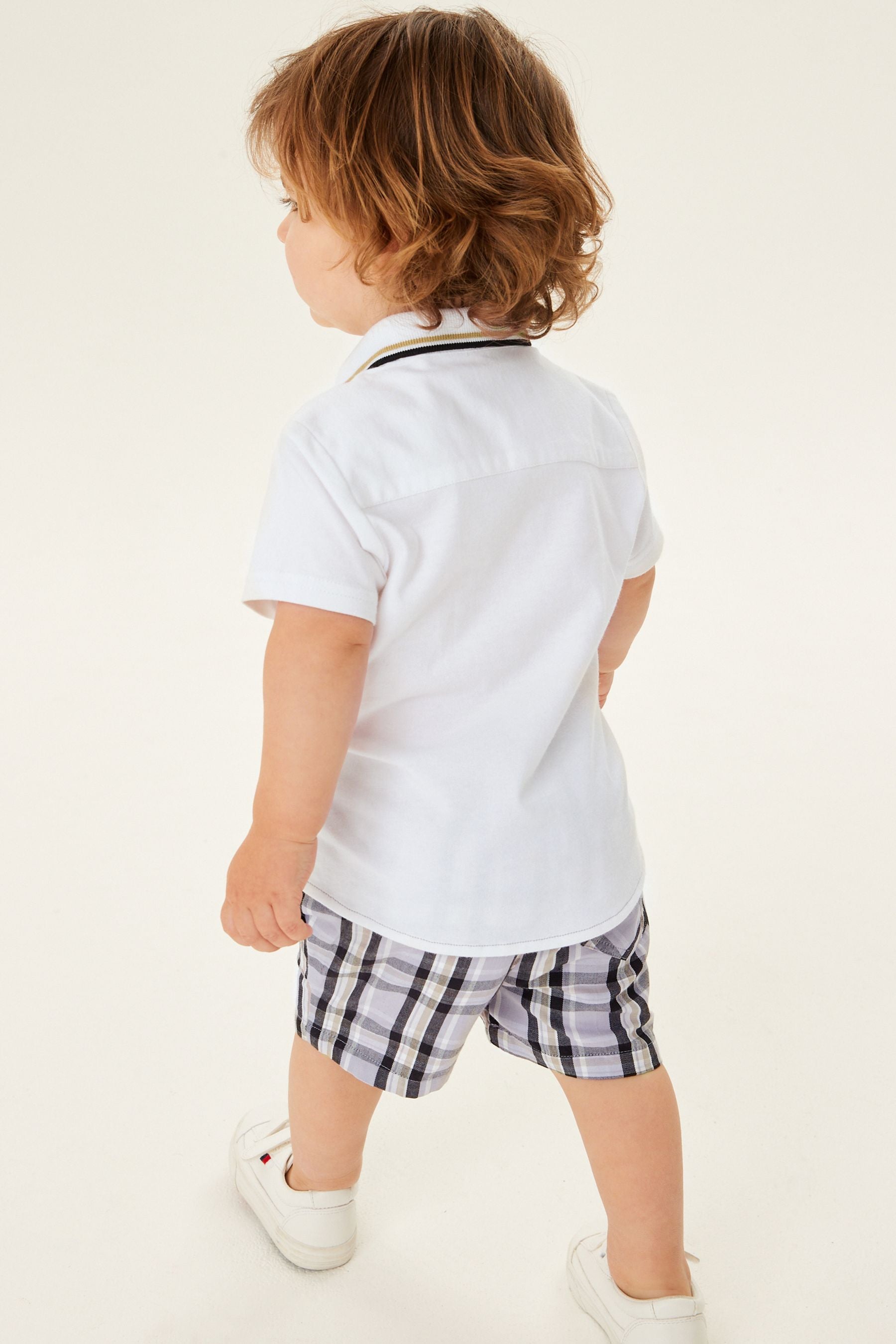 White/Check Spliced Shirt and Shorts Set (3mths-12yrs)