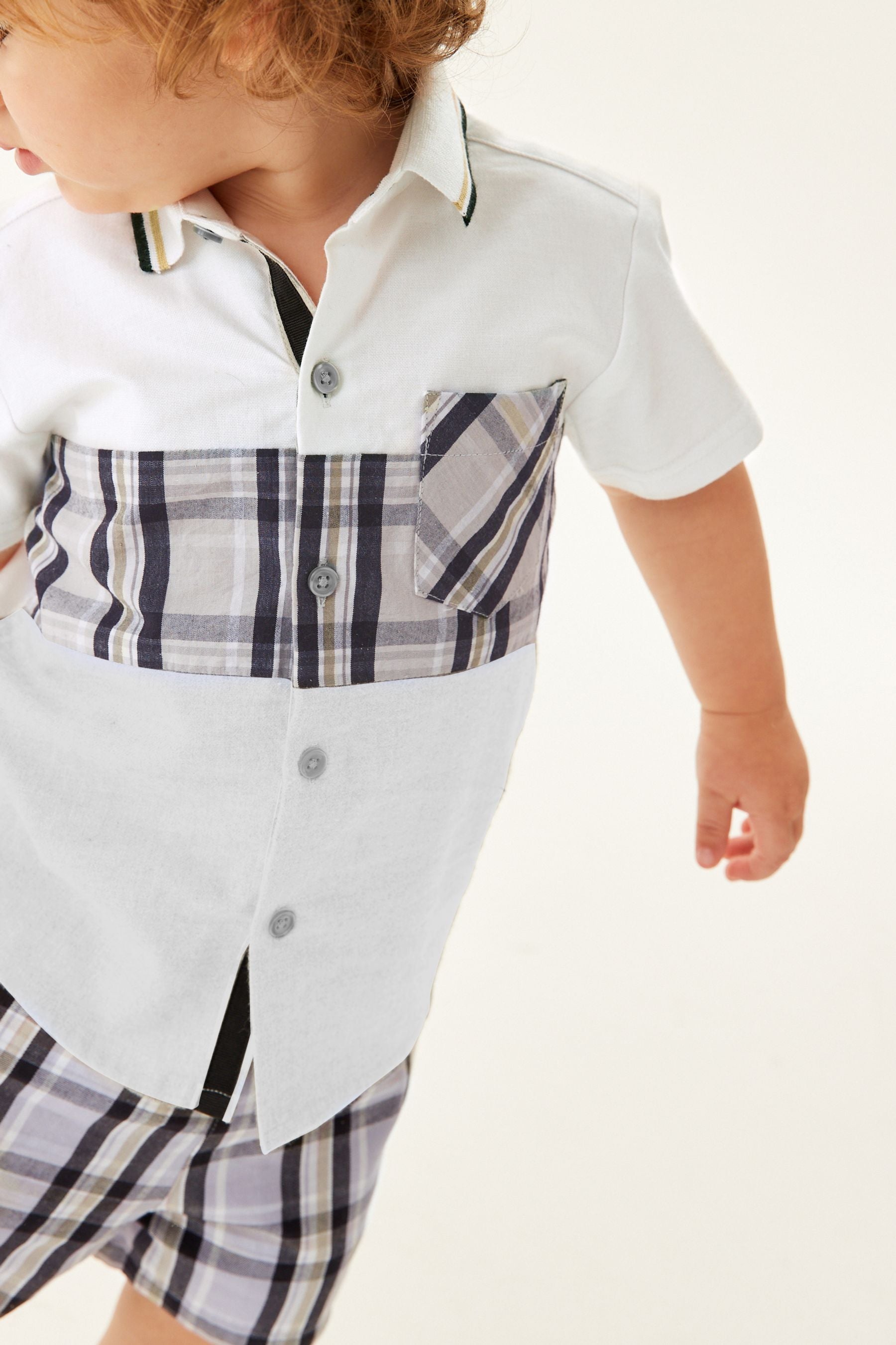 White/Check Spliced Shirt and Shorts Set (3mths-12yrs)