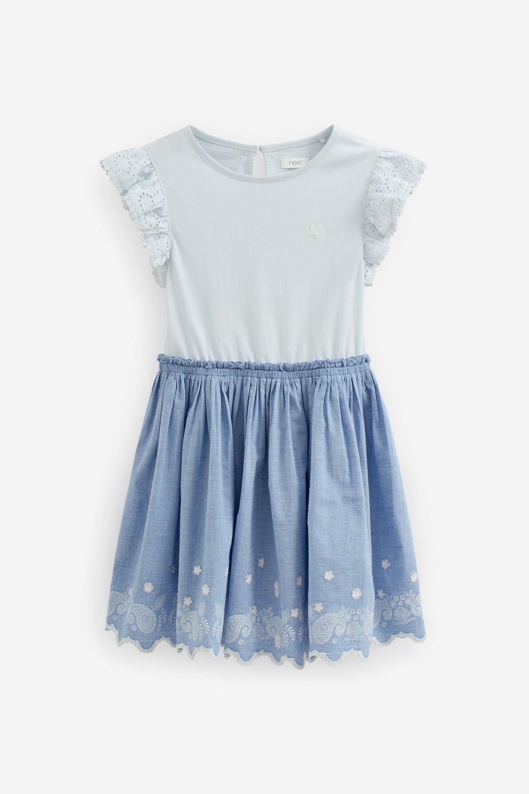 Blue Floral Embroidered Skirt Dress (3-16yrs)