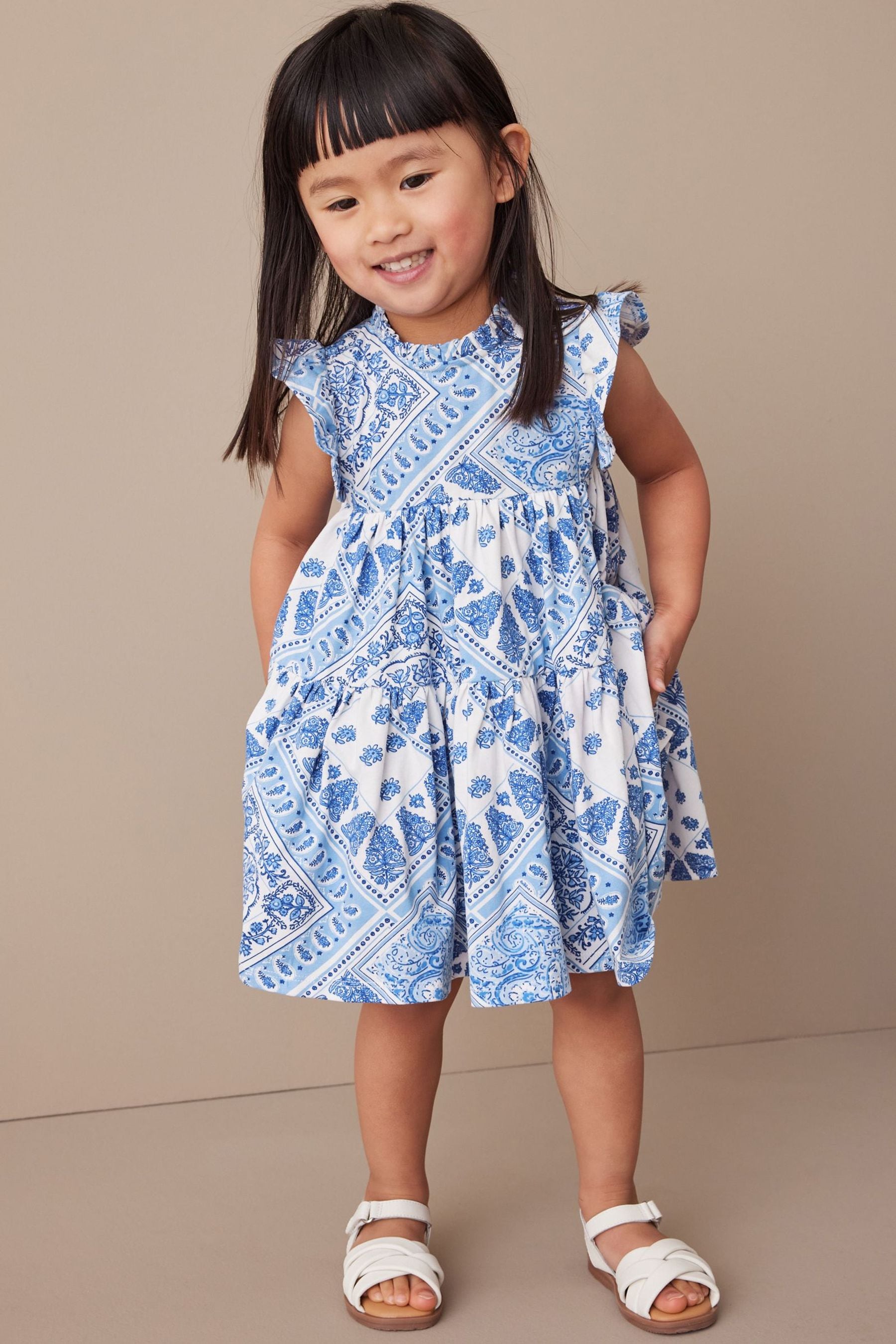 Blue Short Sleeve Tiered Jersey Dress (3mths-7yrs)