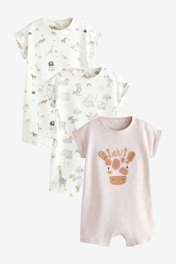 Grey/White Safari Baby Romper 3 Pack (0mths-3yrs)