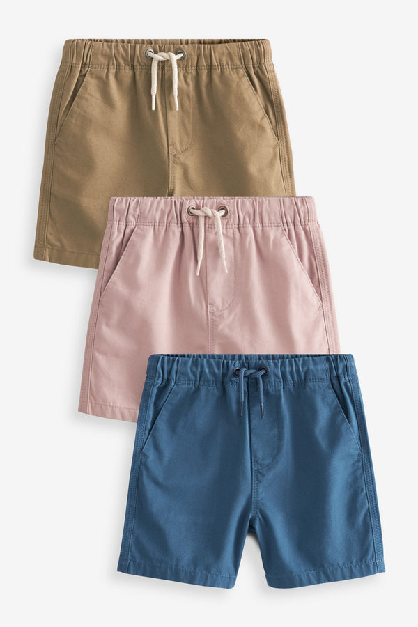 French Navy Blue/Mineral Pink/Tan Brown Pull-On Shorts 3 Pack (3mths-7yrs)