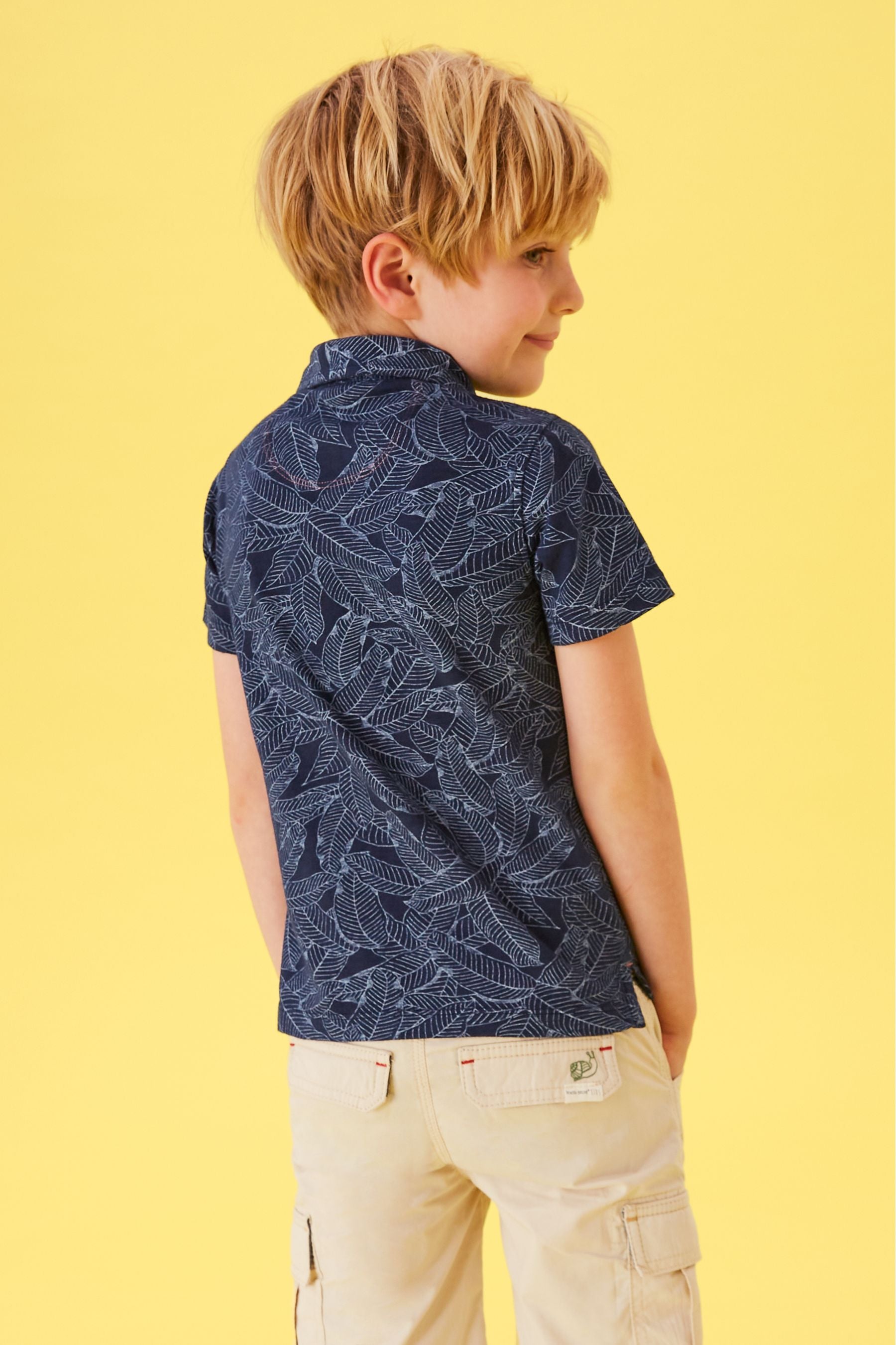 Blue White Stuff Blue Mini Me Palm Printed Polo Shirt