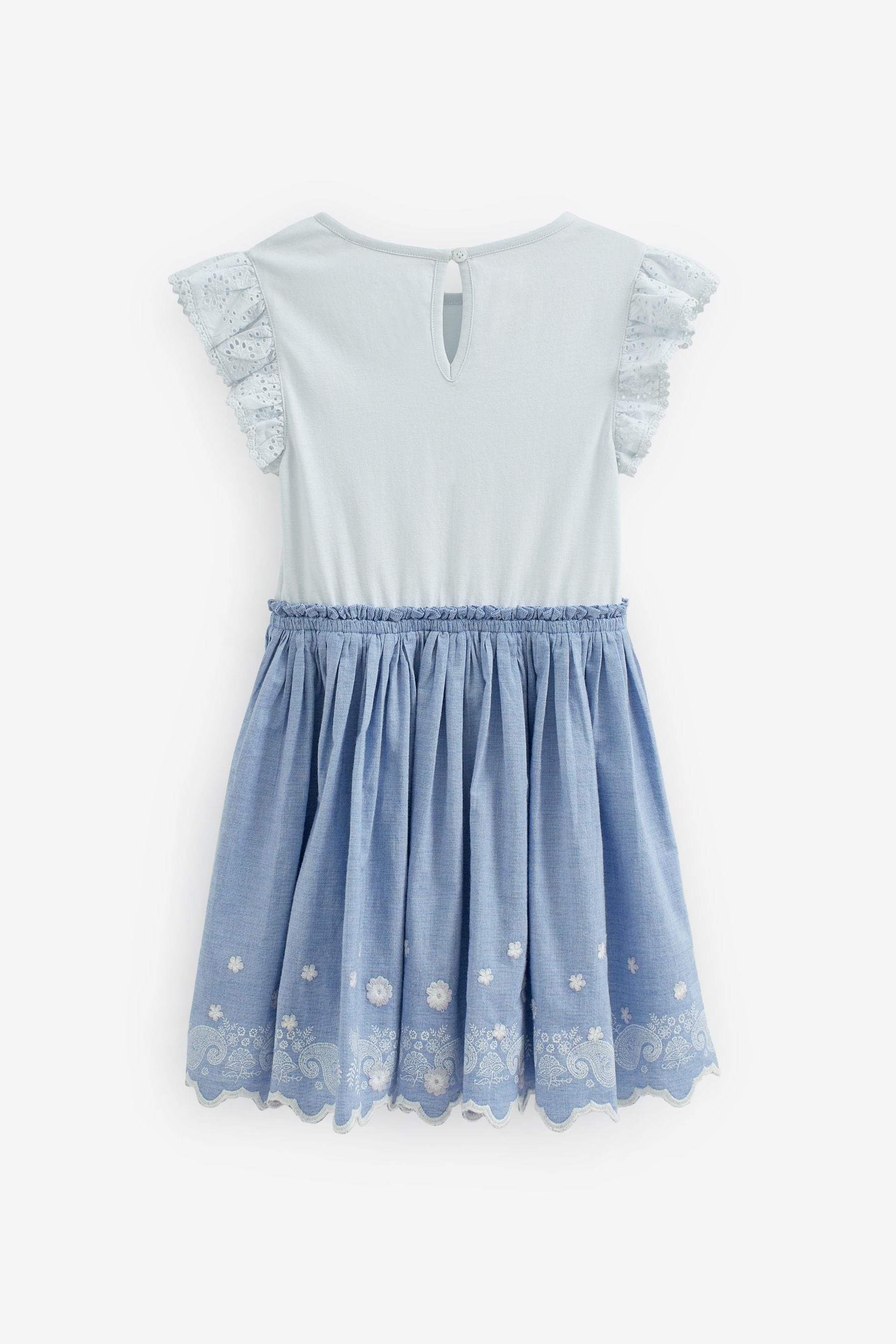 Blue Floral Embroidered Skirt Dress (3-16yrs)