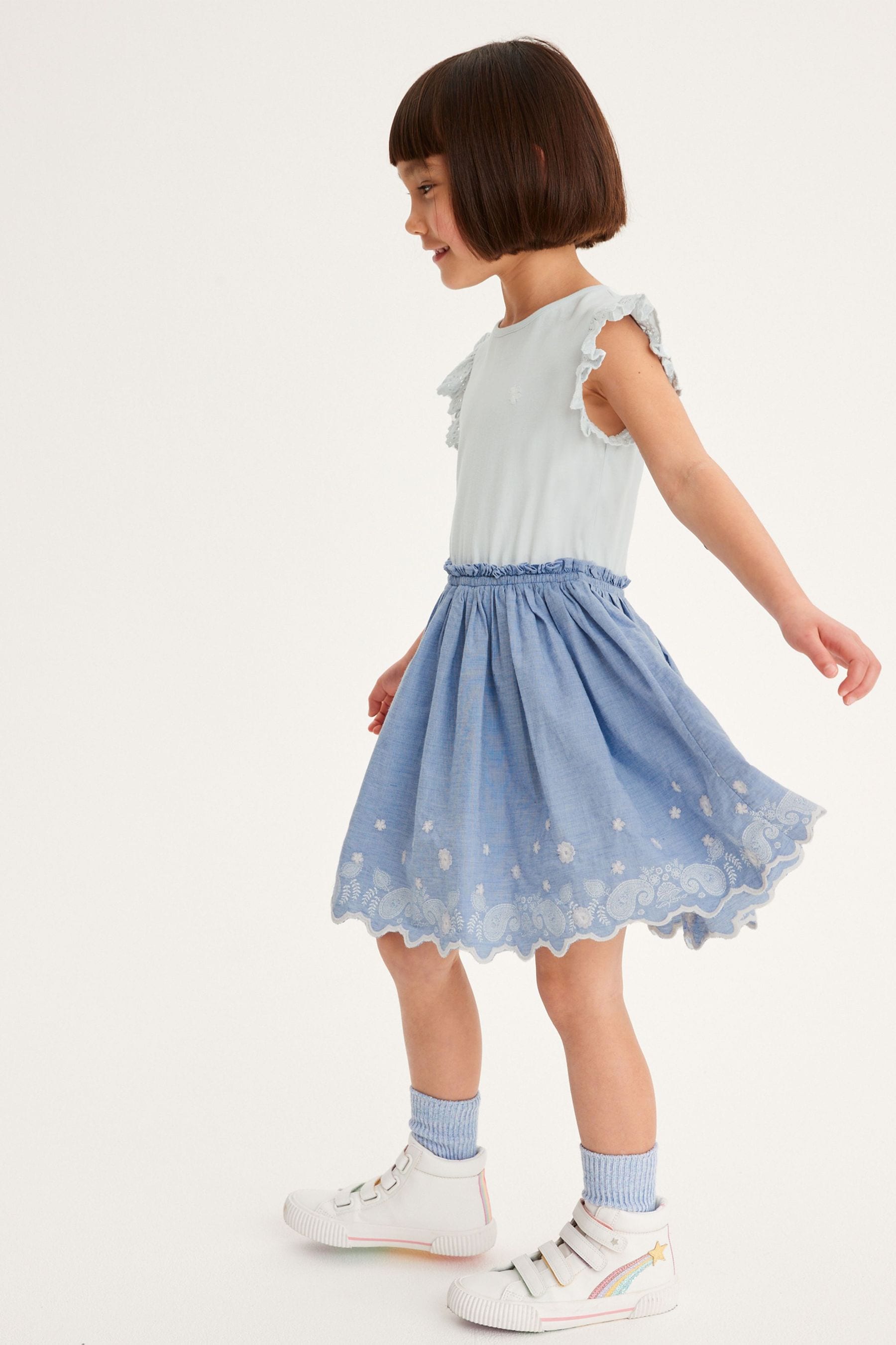 Blue Floral Embroidered Skirt Dress (3-16yrs)