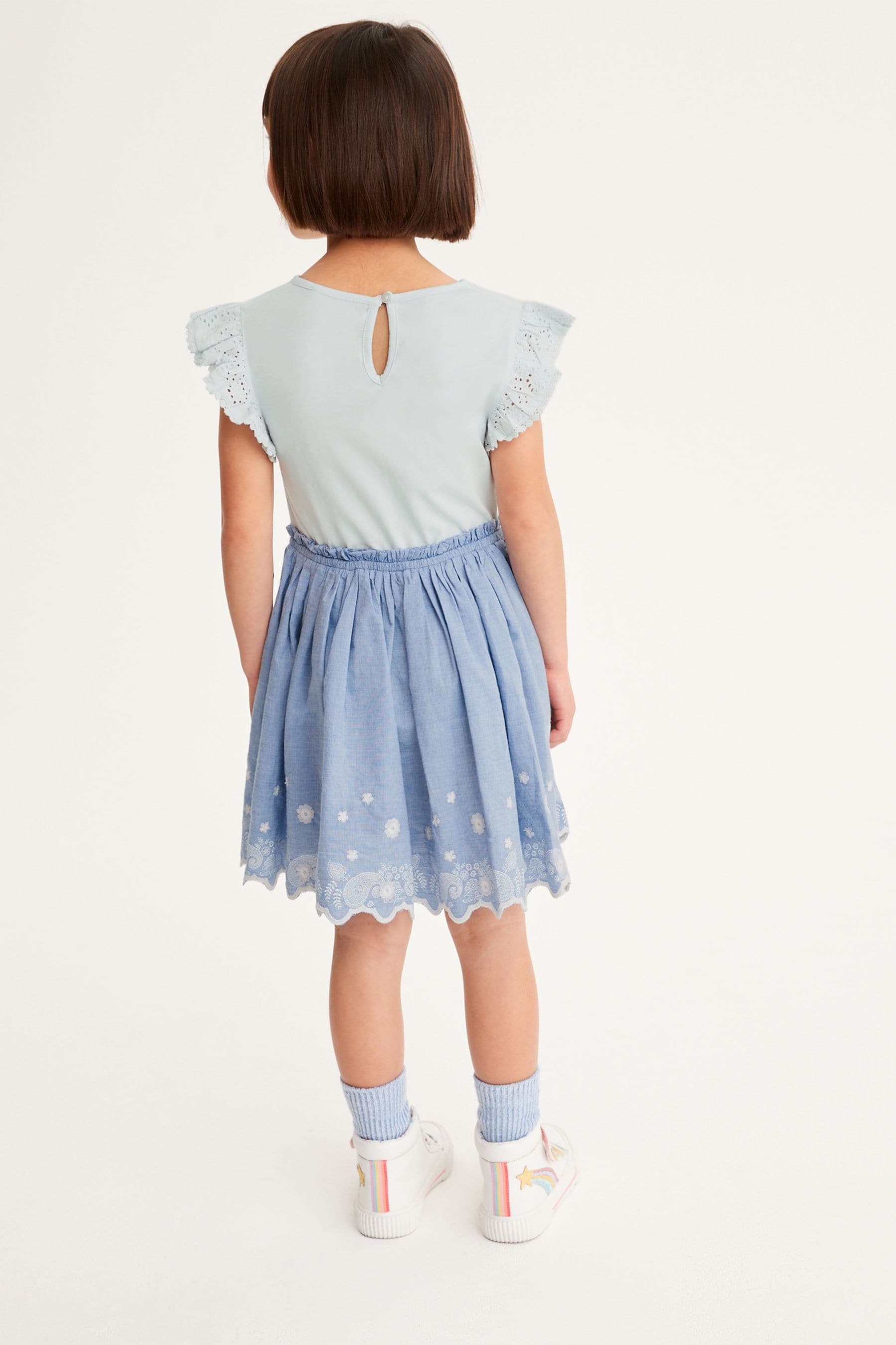 Blue Floral Embroidered Skirt Dress (3-16yrs)