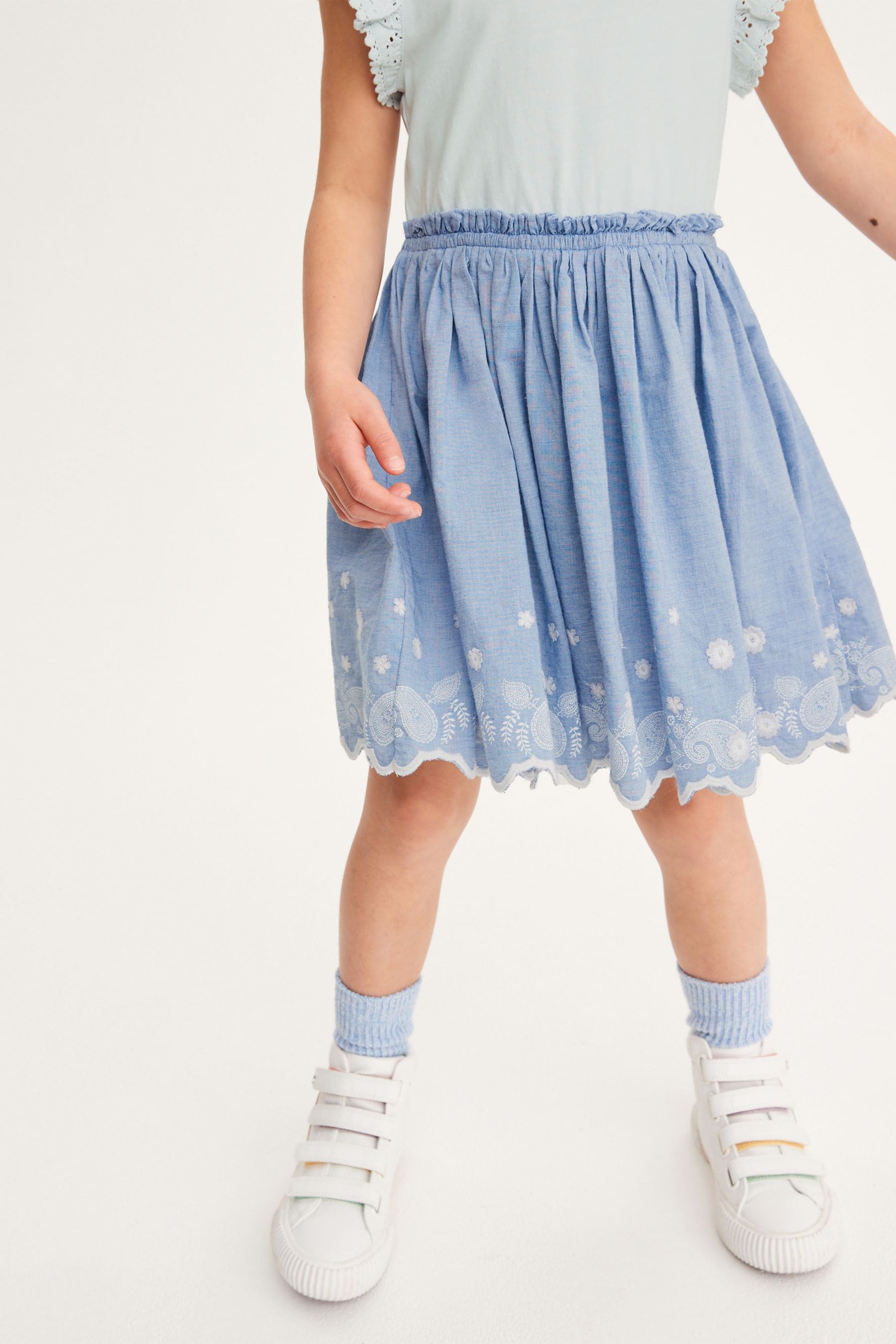 Blue Floral Embroidered Skirt Dress (3-16yrs)