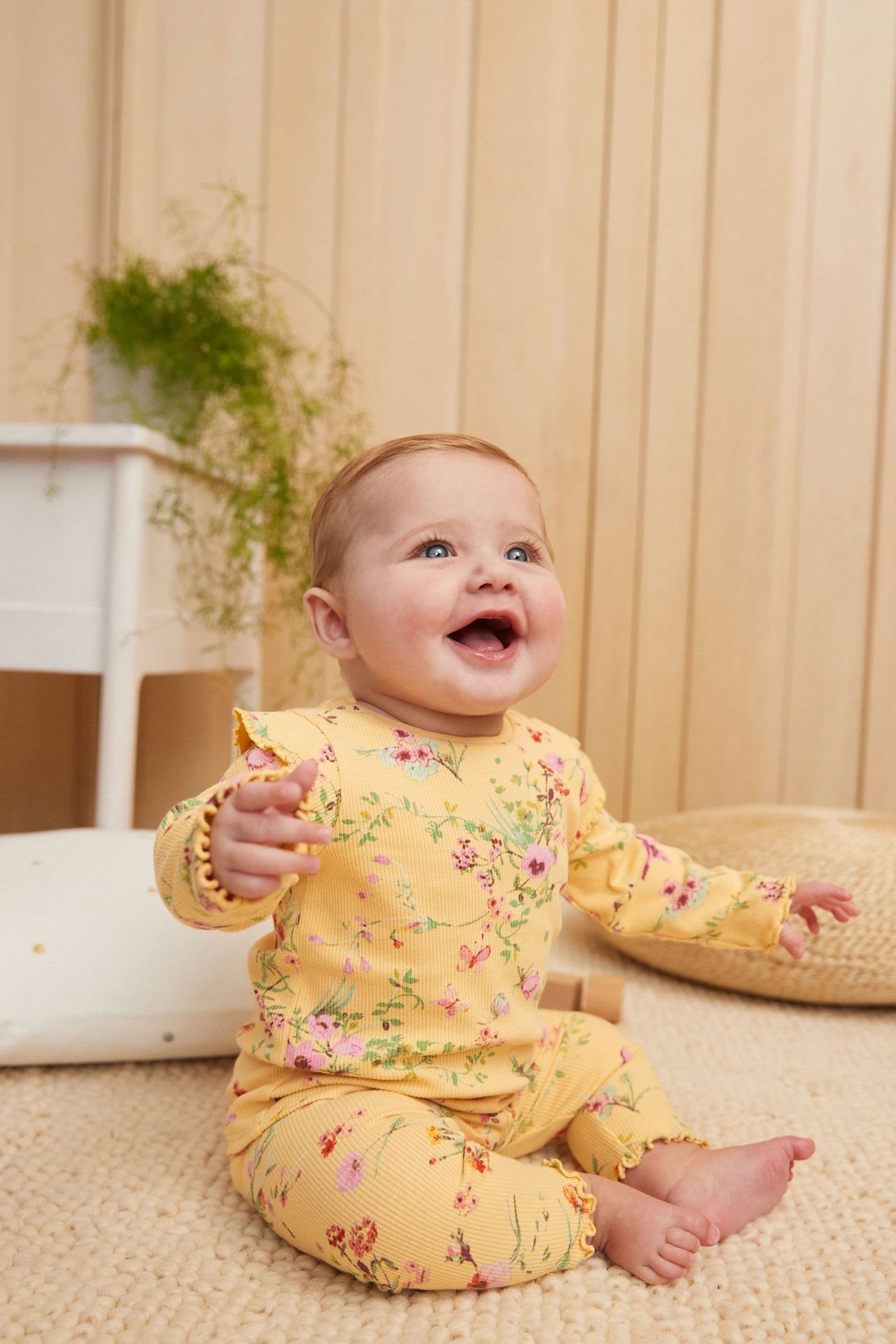 Yellow Floral Baby Top And Leggings Set