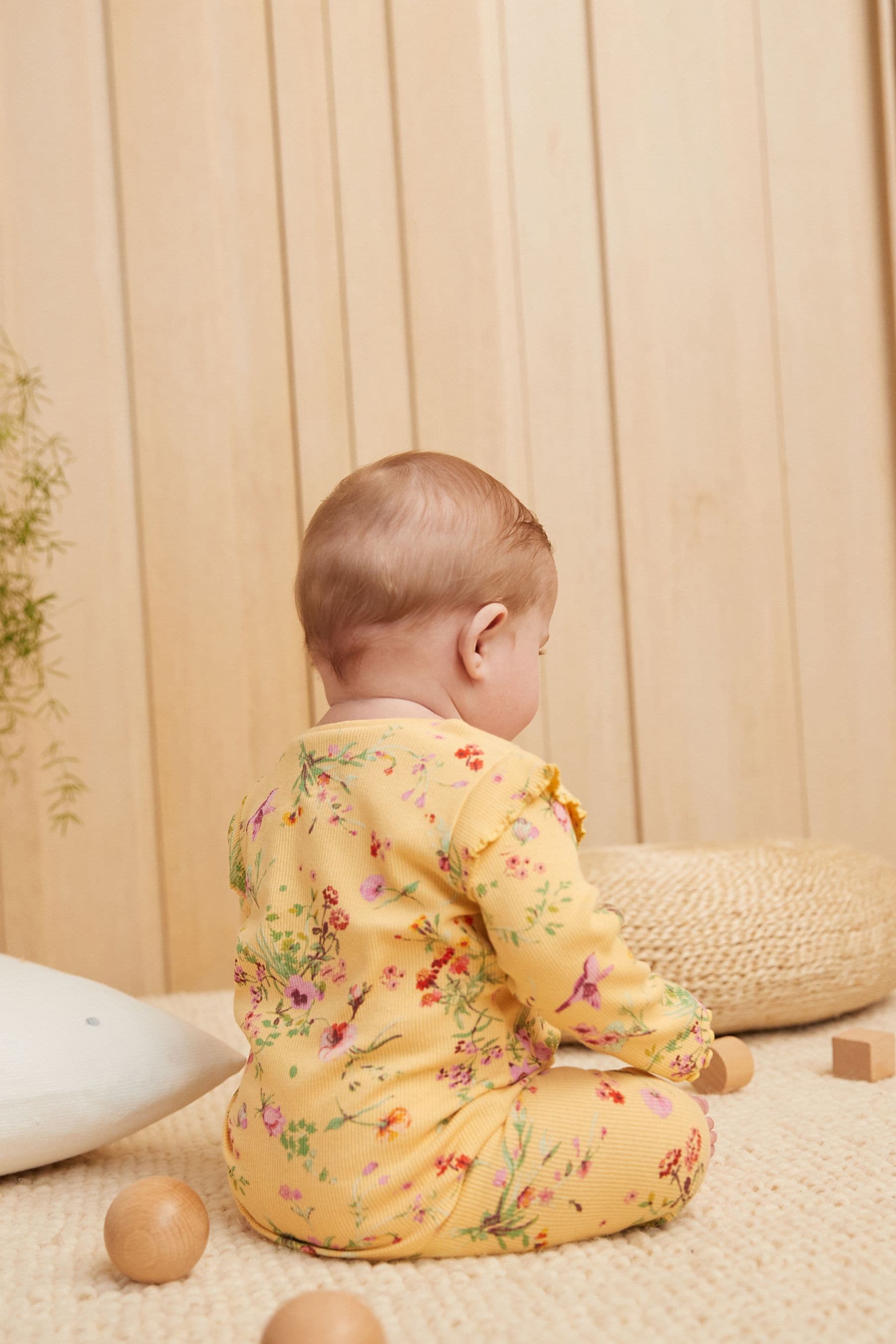 Yellow Floral Baby Top And Leggings Set