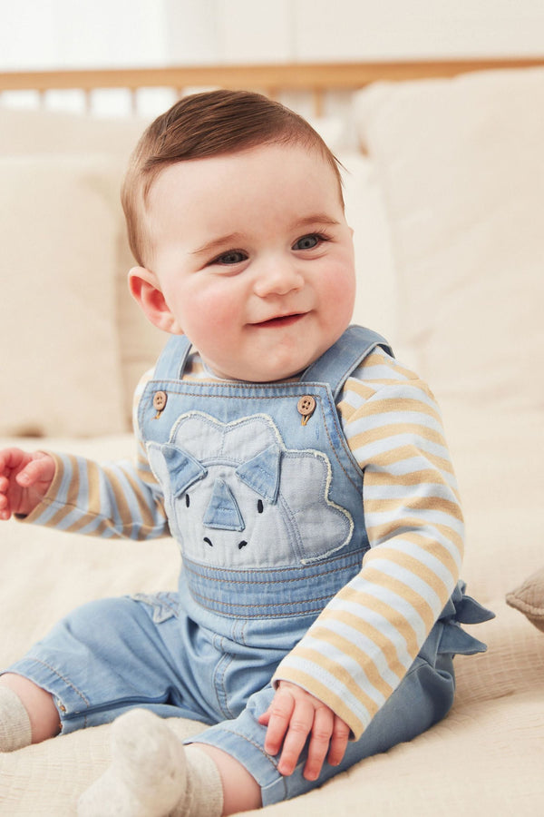 Blue Dinosaur 2 Piece Baby Denim Dungarees And Bodysuit Set (0mths-3yrs)