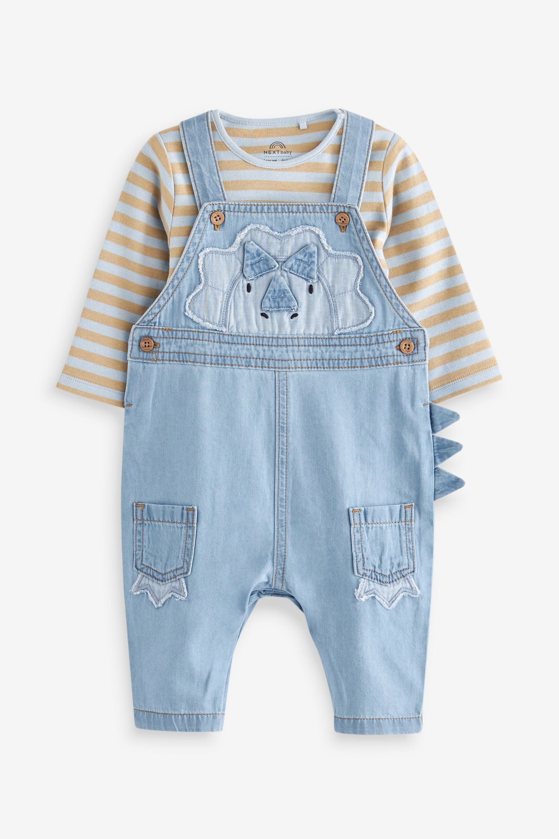 Blue Dinosaur 2 Piece Baby Denim Dungarees And Bodysuit Set (0mths-3yrs)