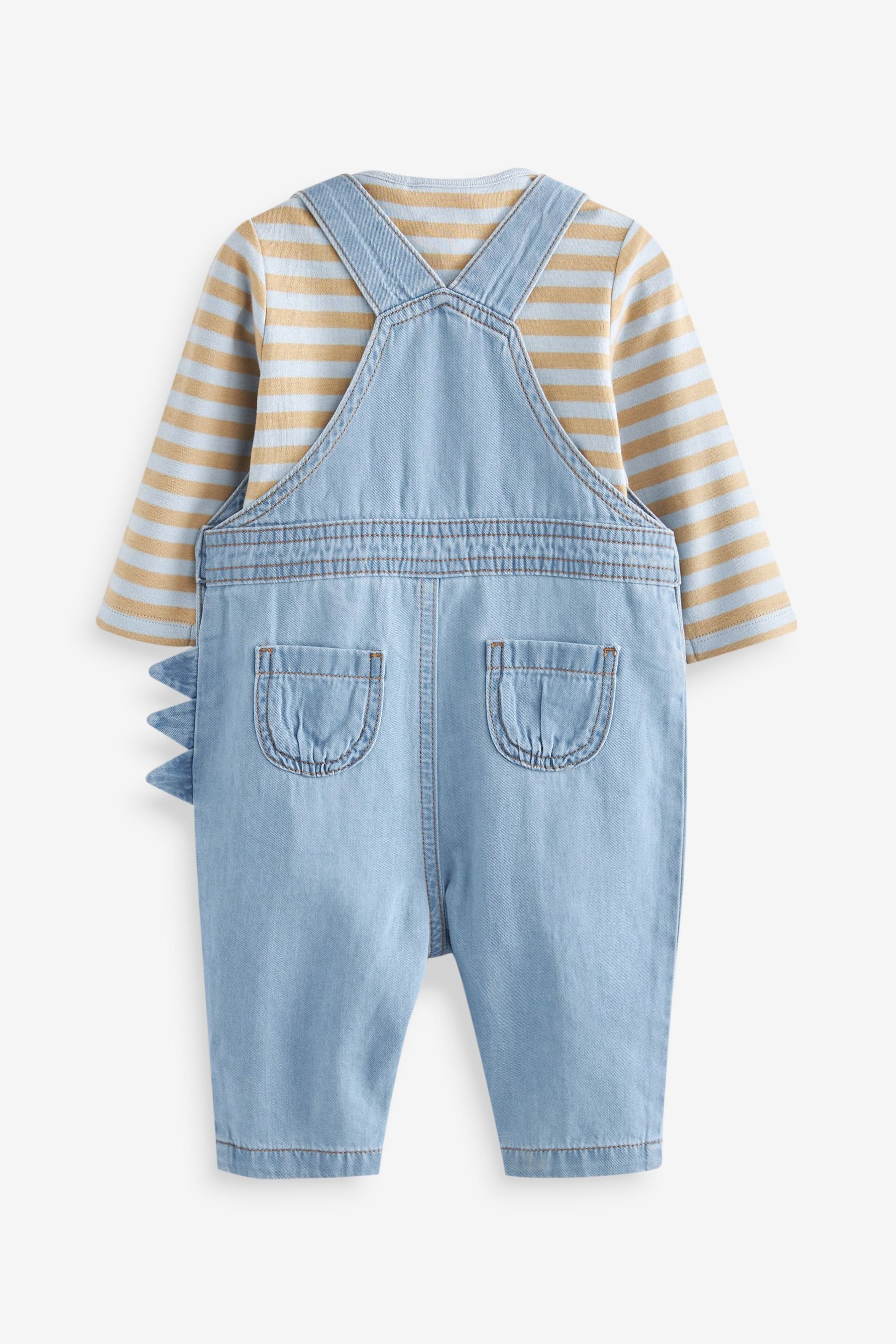 Blue Dinosaur 2 Piece Baby Denim Dungarees And Bodysuit Set (0mths-3yrs)