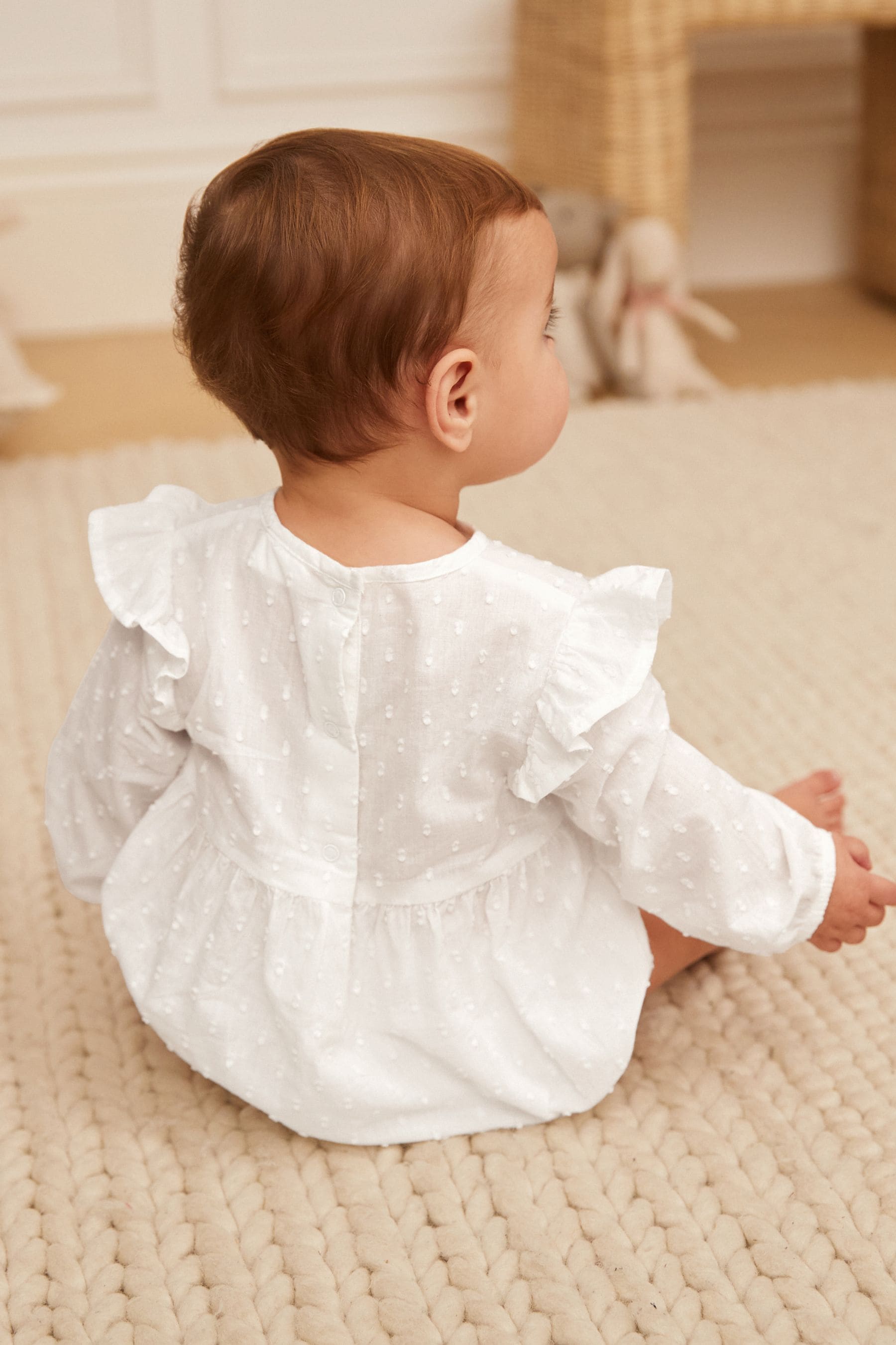 Ecru White Woven Baby Bodysuit