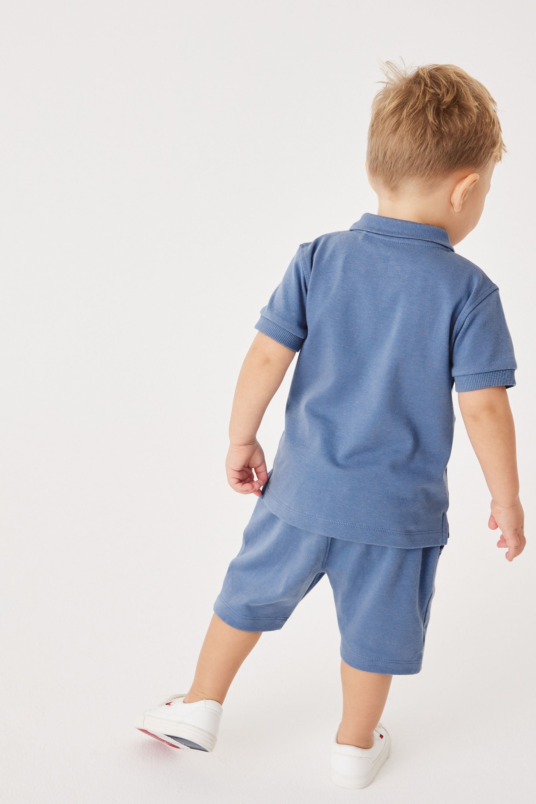 Blue Short Sleeve Jersey Zip Neck Polo Shirt And Shorts Set (3mths-7yrs)