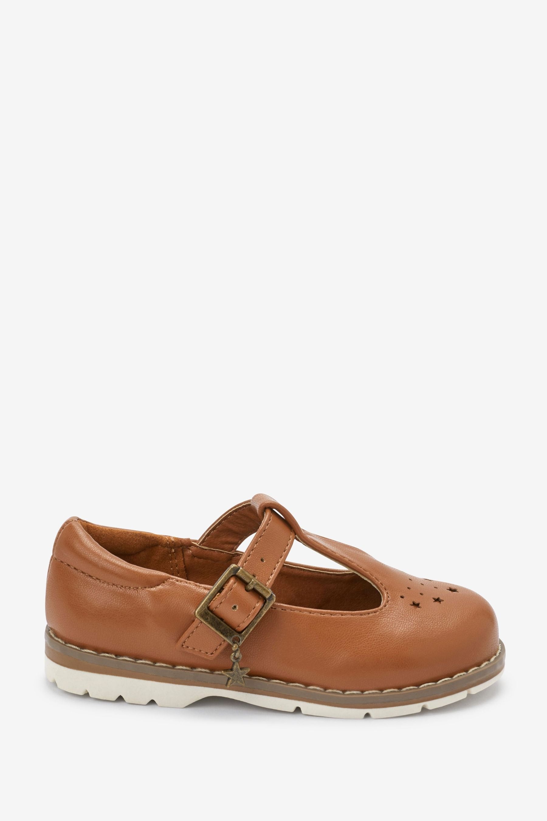 Tan Brown Star Charm T-Bar Shoes