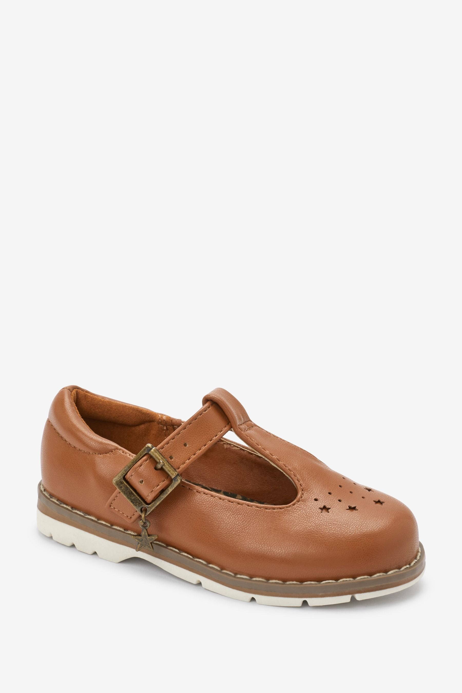 Tan Brown Star Charm T-Bar Shoes