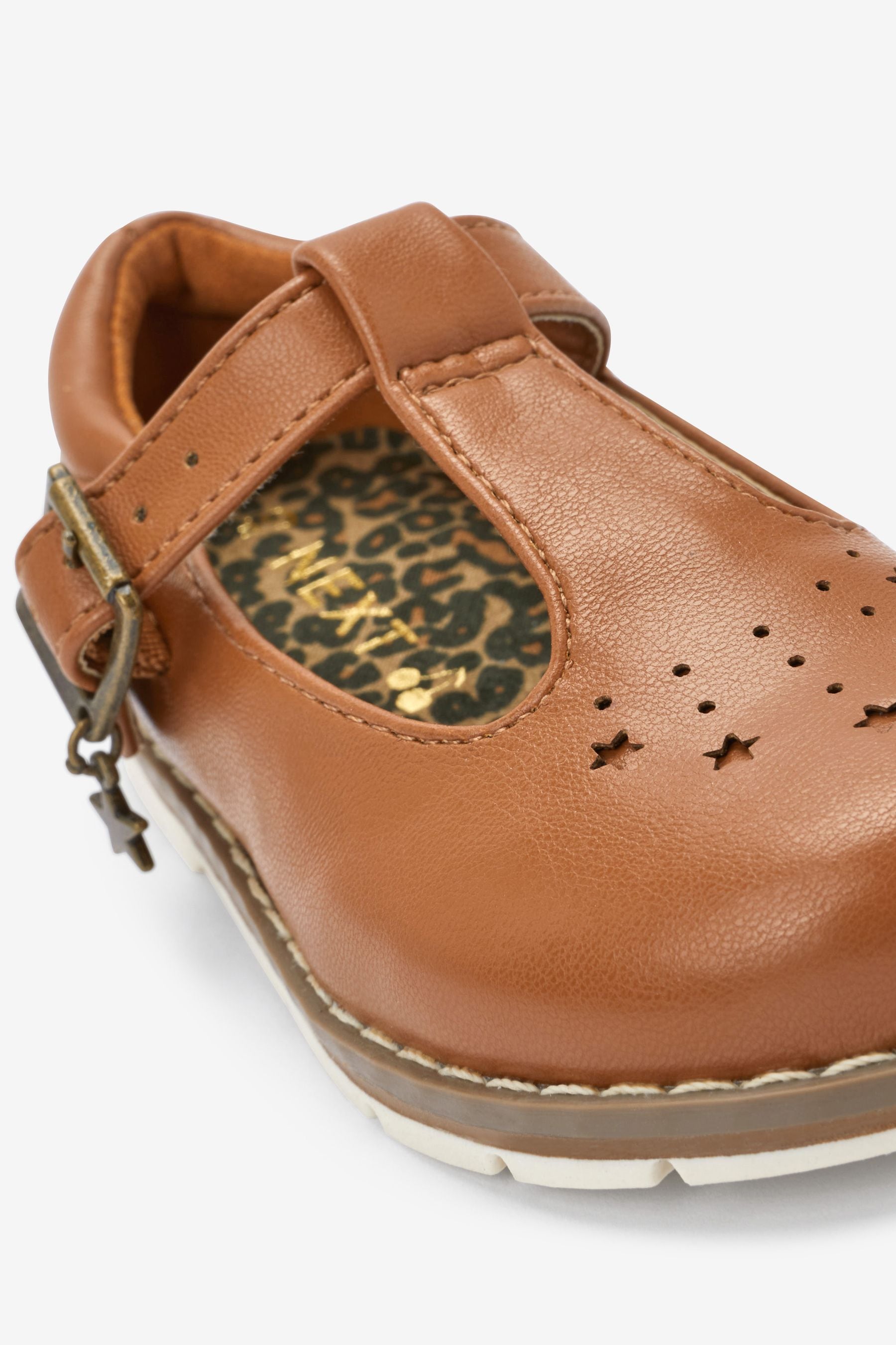 Tan Brown Star Charm T-Bar Shoes