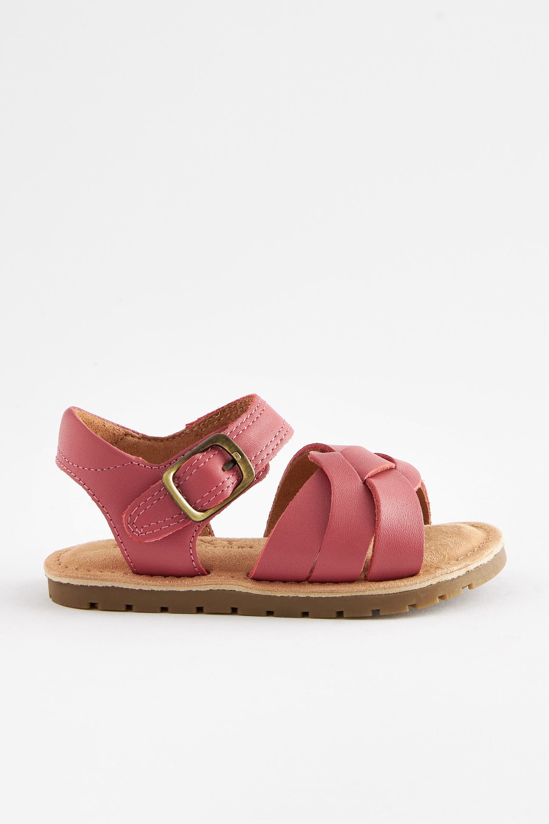 Pink Leather Woven Ankle Strap Sandals