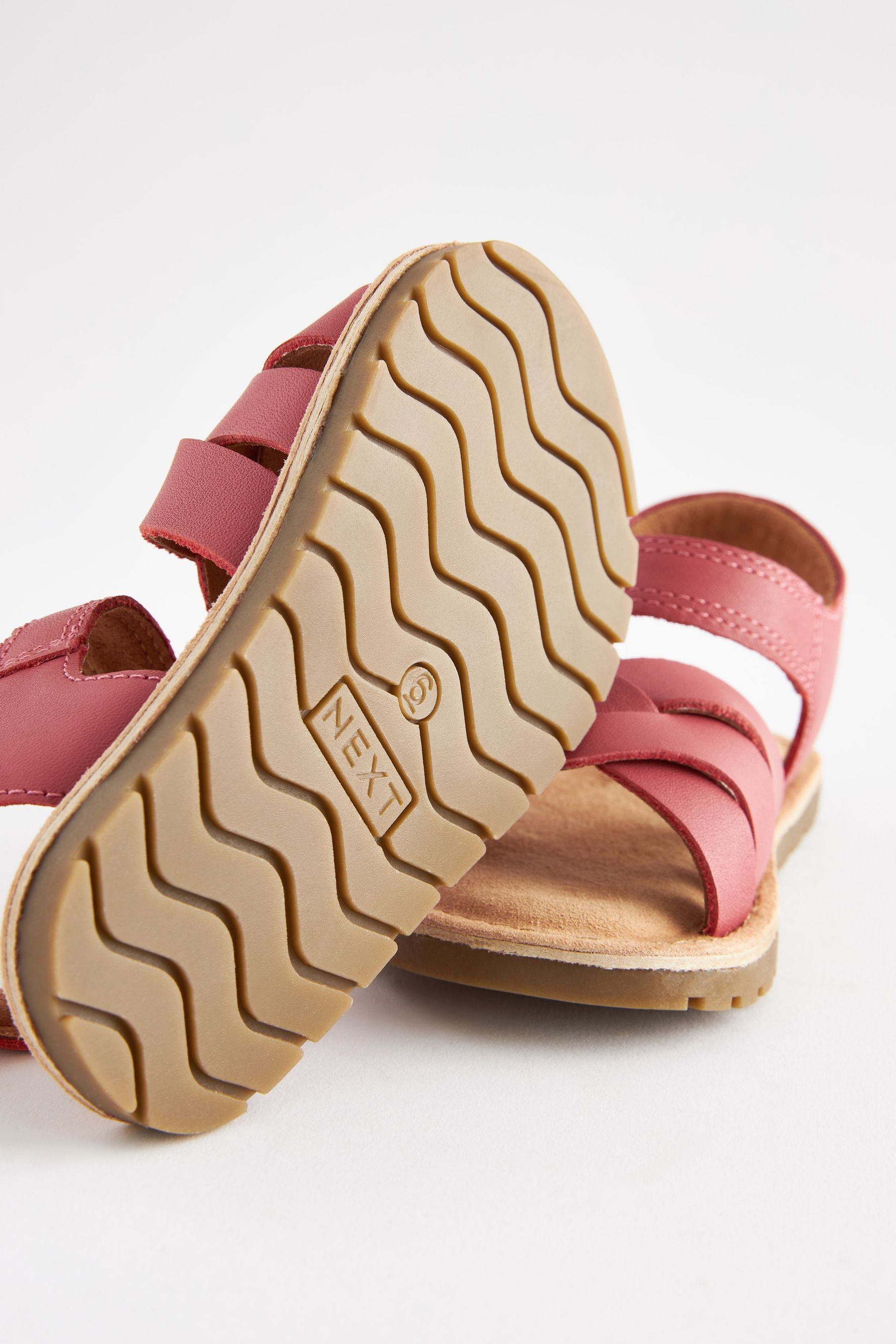 Pink Leather Woven Ankle Strap Sandals