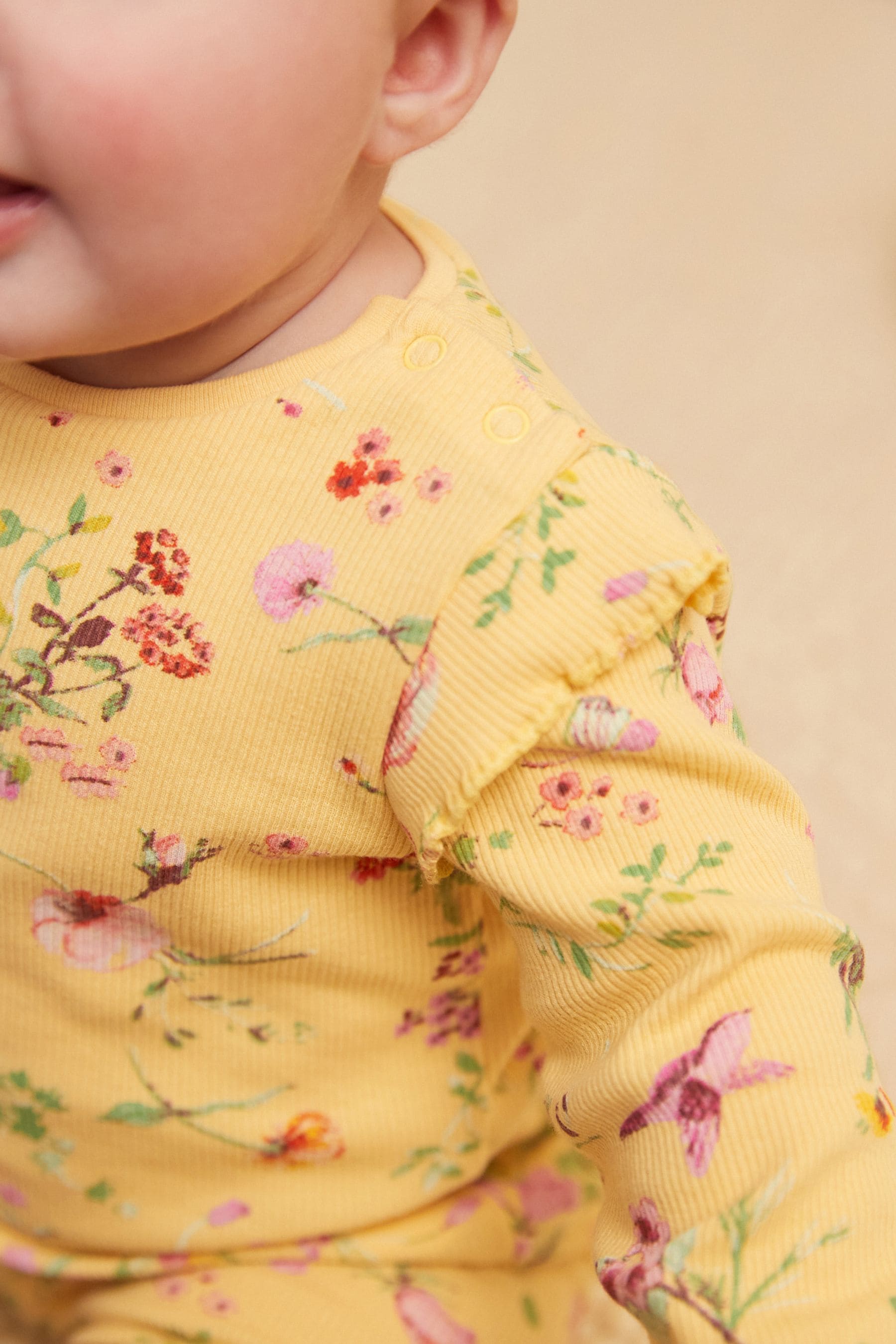 Yellow Floral Baby Top And Leggings Set