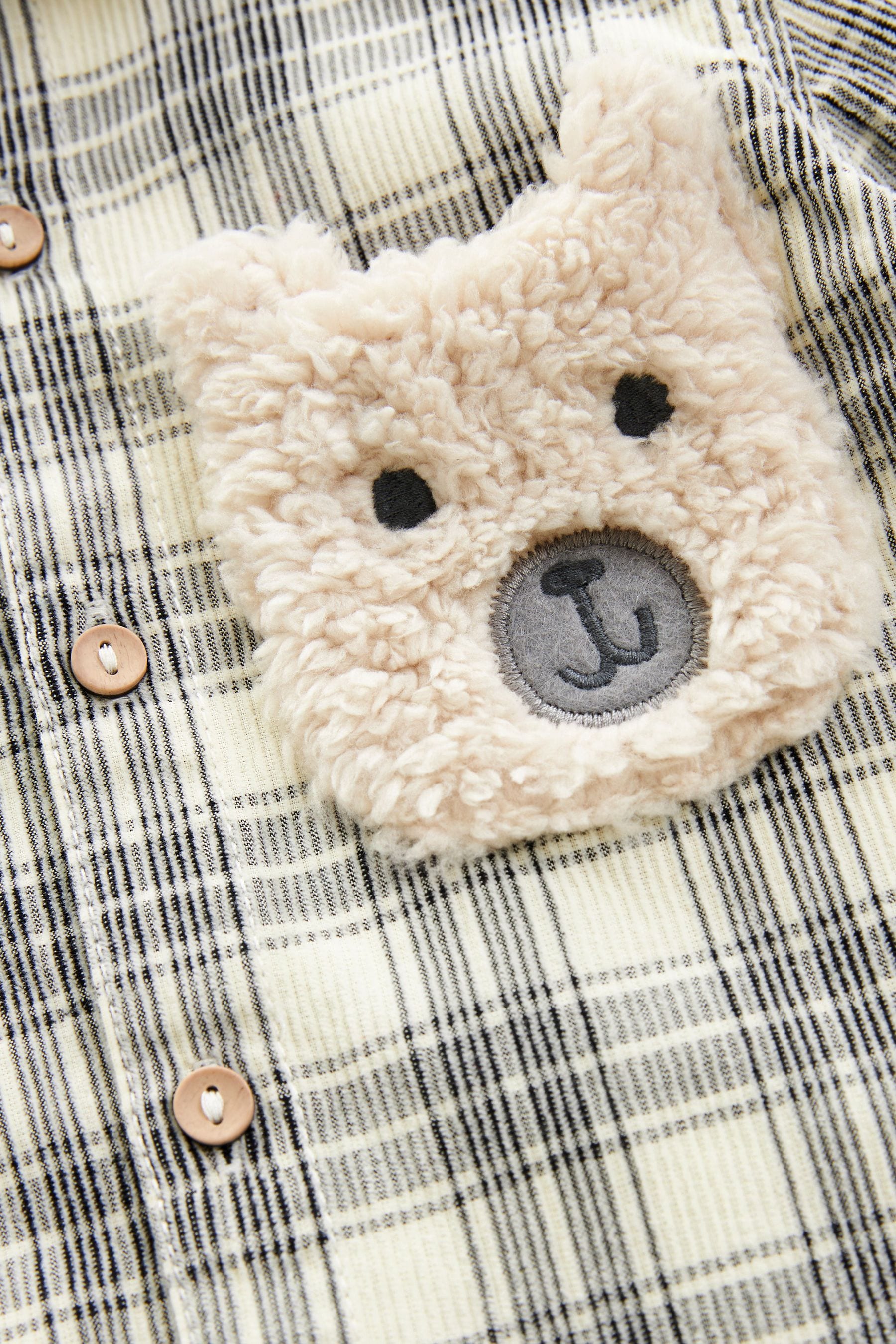 Ecru Cream with Character Pocket Check Corduroy Long Sleeve Shirt (3mths-7yrs)