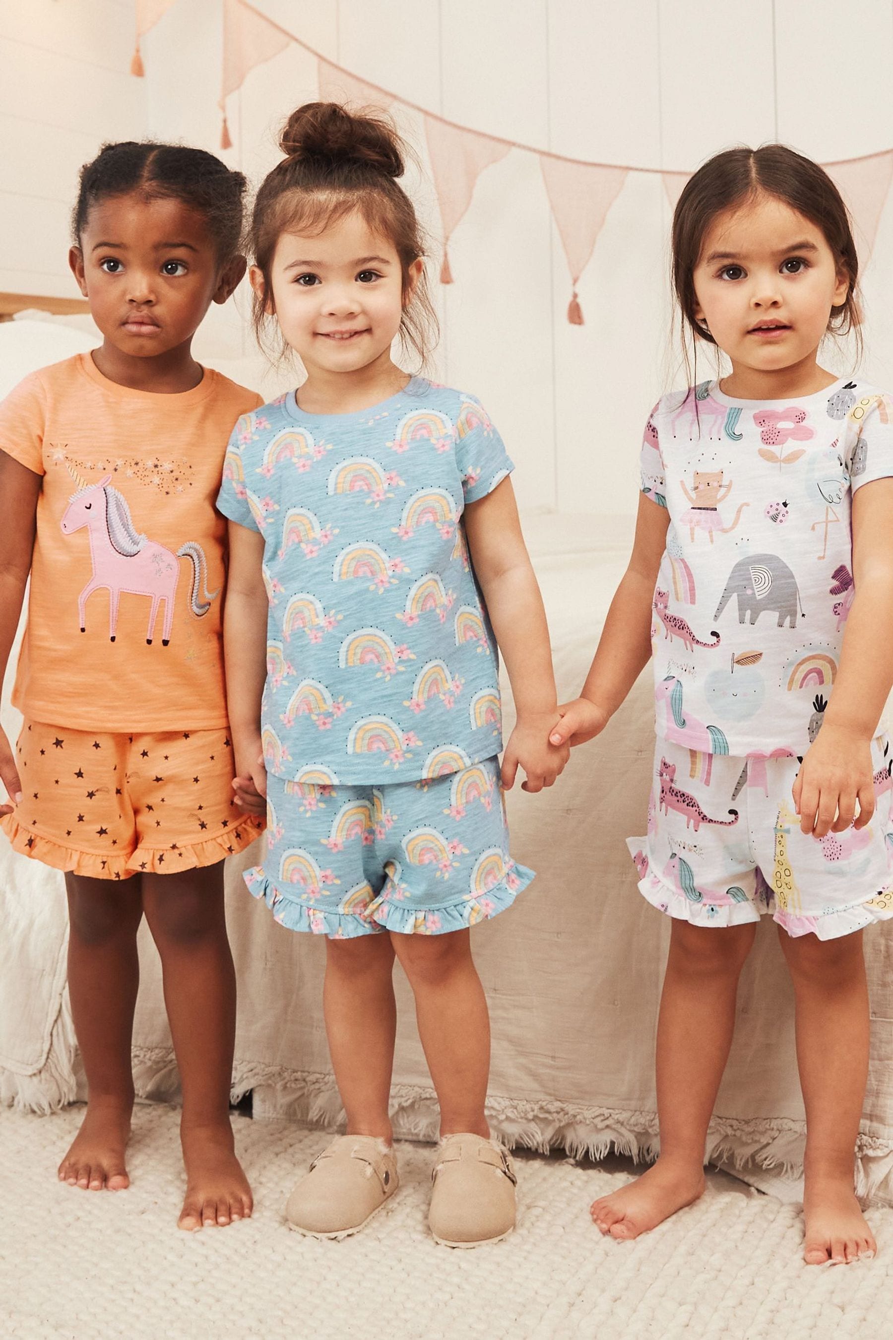 Blue/Orange Unicorn Short Pyjamas 3 Pack (3-16yrs)