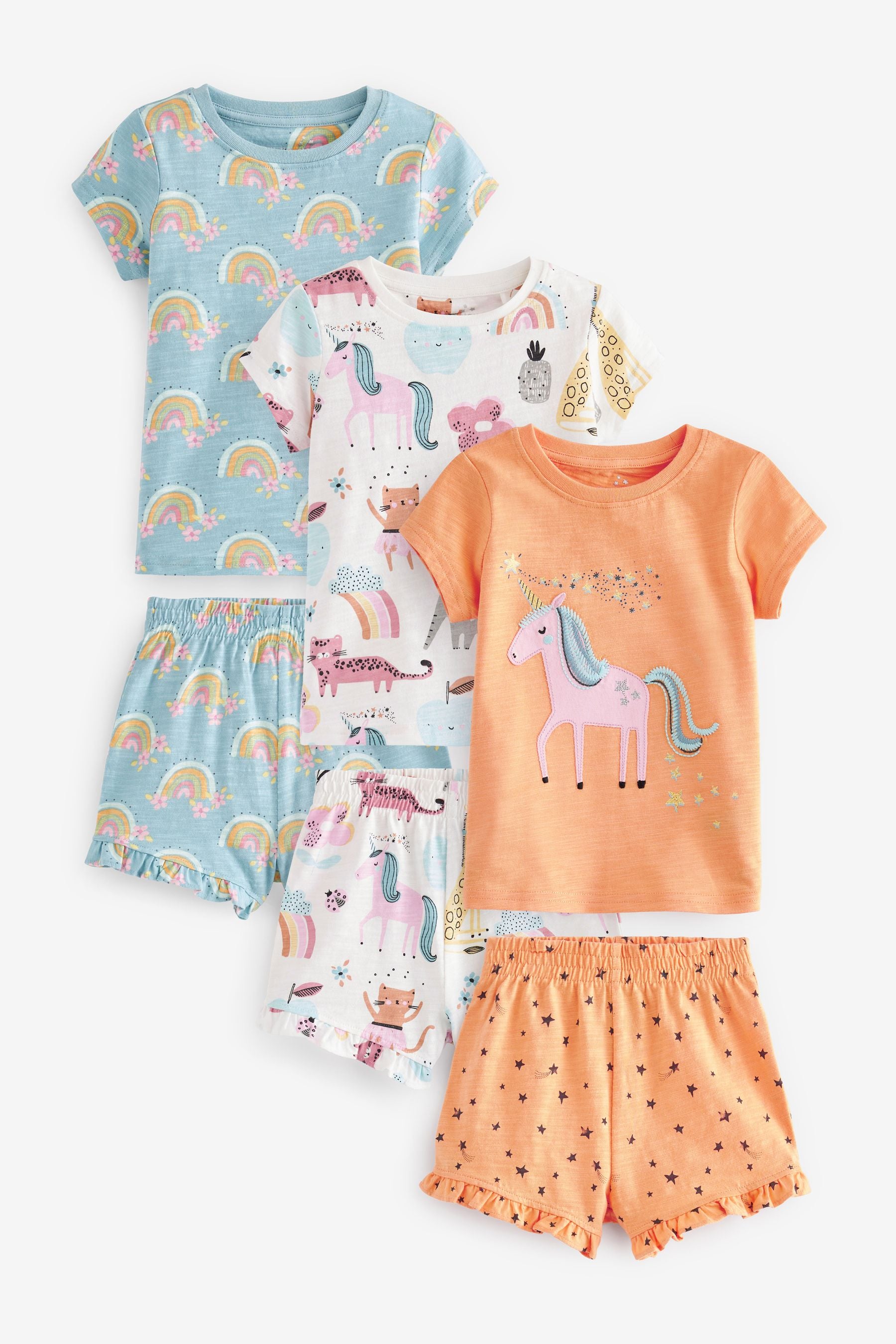 Blue/Orange Unicorn Short Pyjamas 3 Pack (3-16yrs)