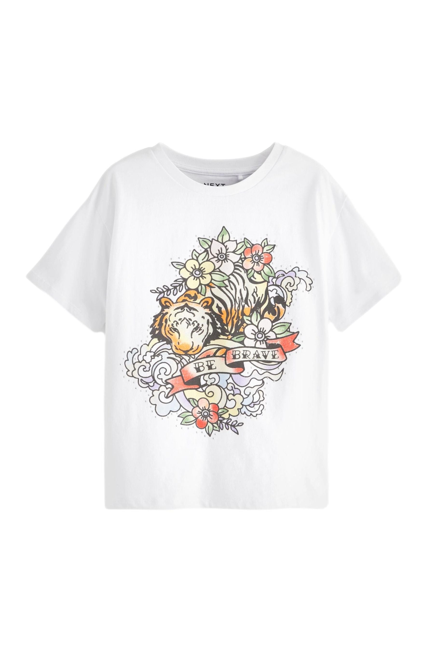 White Tiger Stud Oversized Embellished Graphic T-Shirt (3-16yrs)