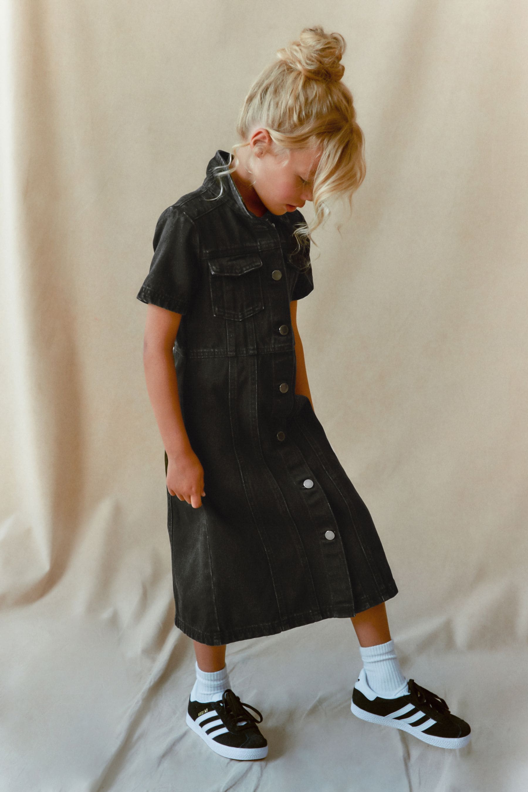 Maxi Length Black Fitted Denim Dress (3-16yrs)