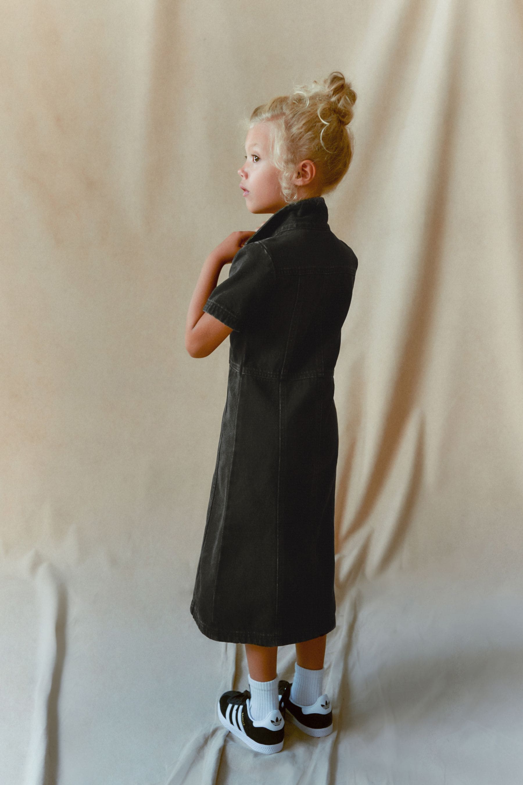 Maxi Length Black Fitted Denim Dress (3-16yrs)