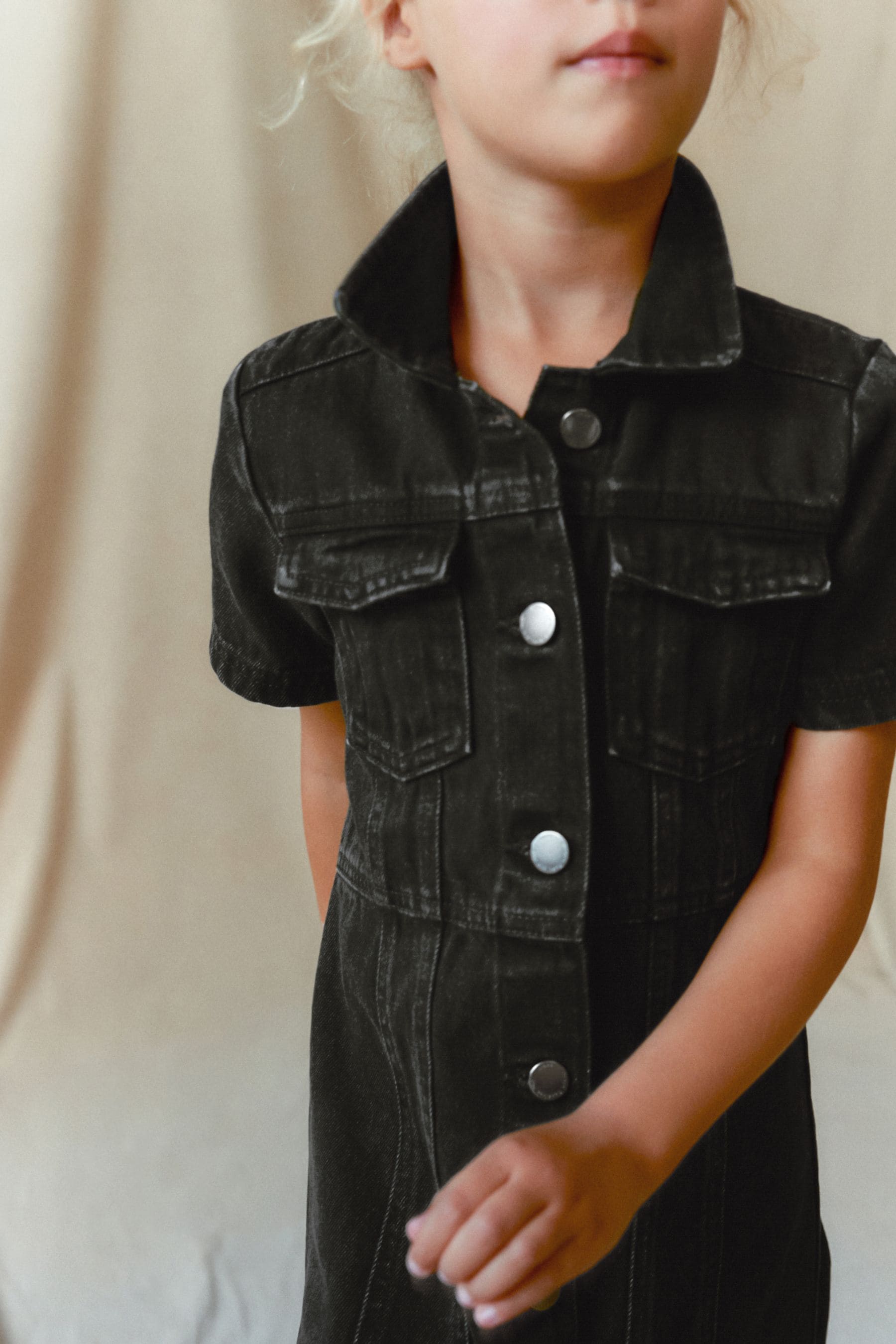 Maxi Length Black Fitted Denim Dress (3-16yrs)