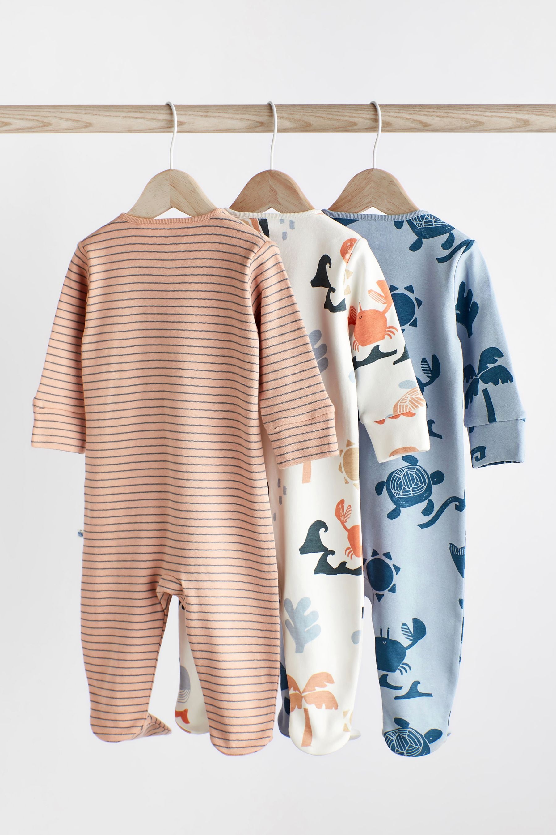 Blue/Orange Baby Sleepsuits 3 Pack (0-2yrs)