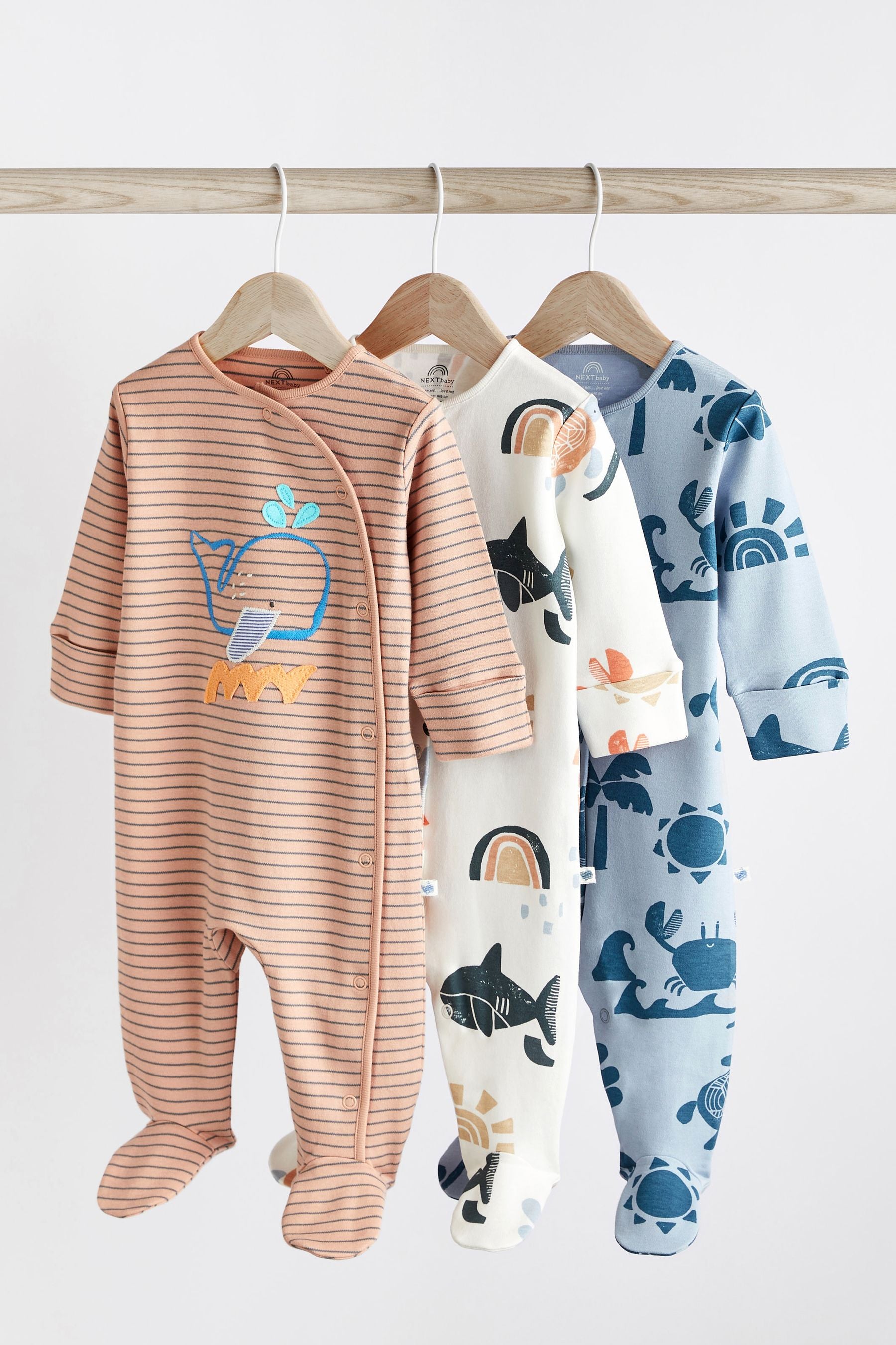 Blue/Orange Baby Sleepsuits 3 Pack (0-2yrs)