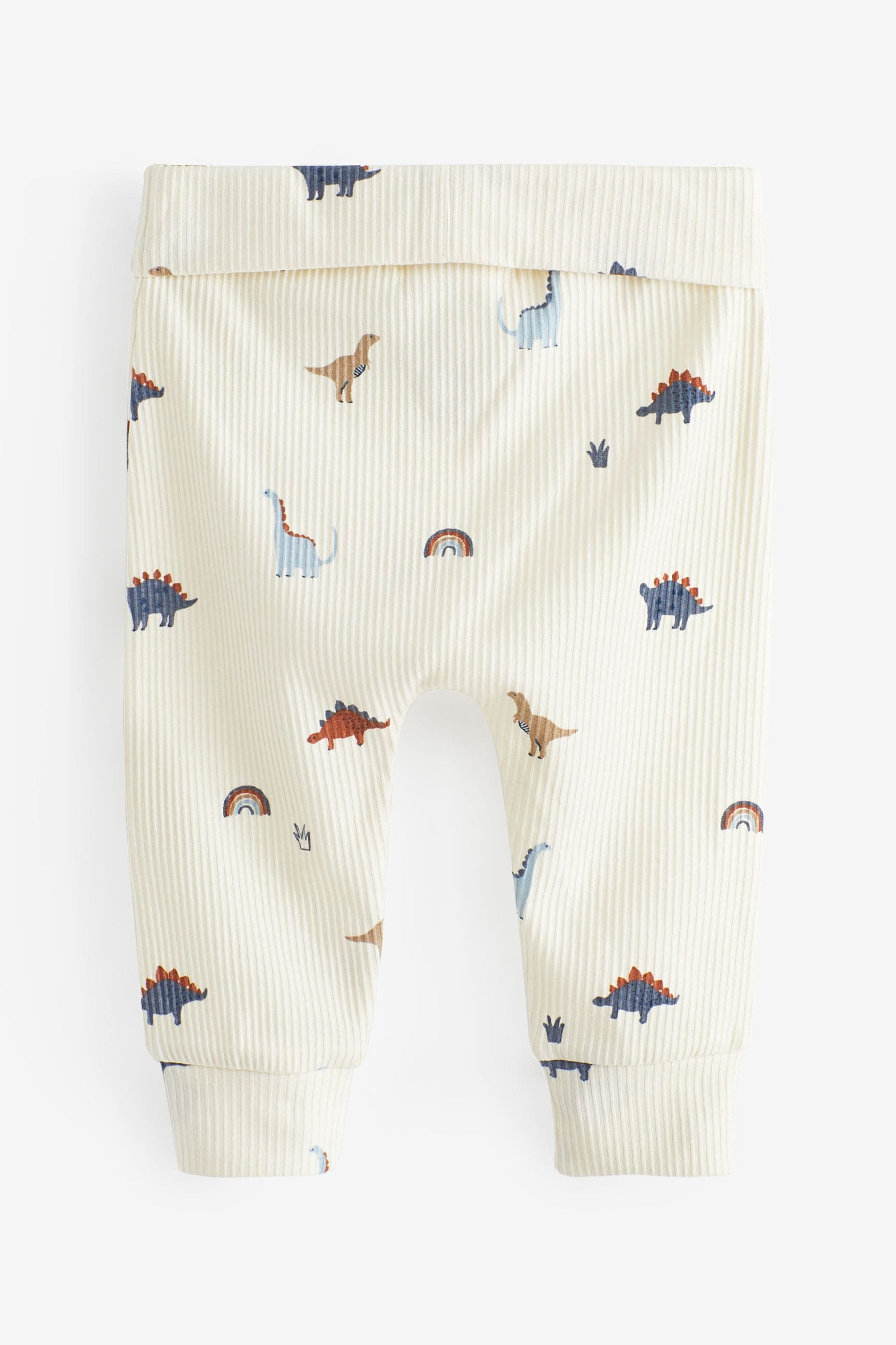 Ecru Cream/Rust Brown Dinosaur Baby Leggings 3 Pack