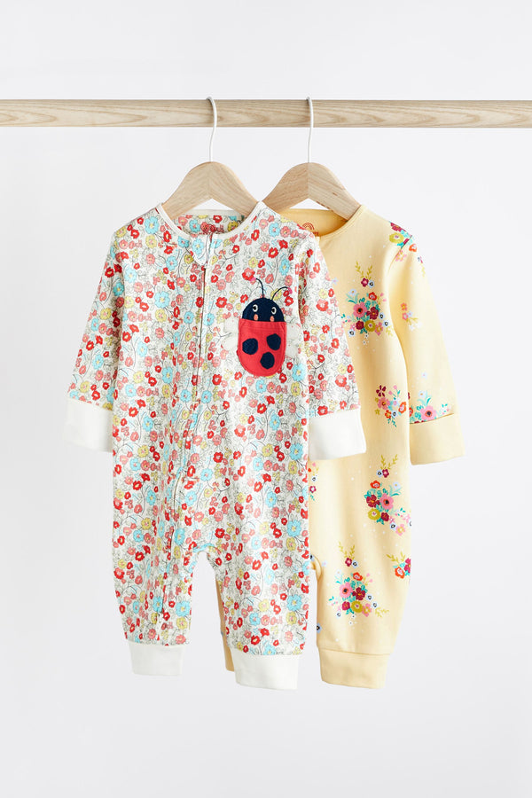 Multi Printed Footless Baby Sleepsuits 2 Pack (0mths-3yrs)