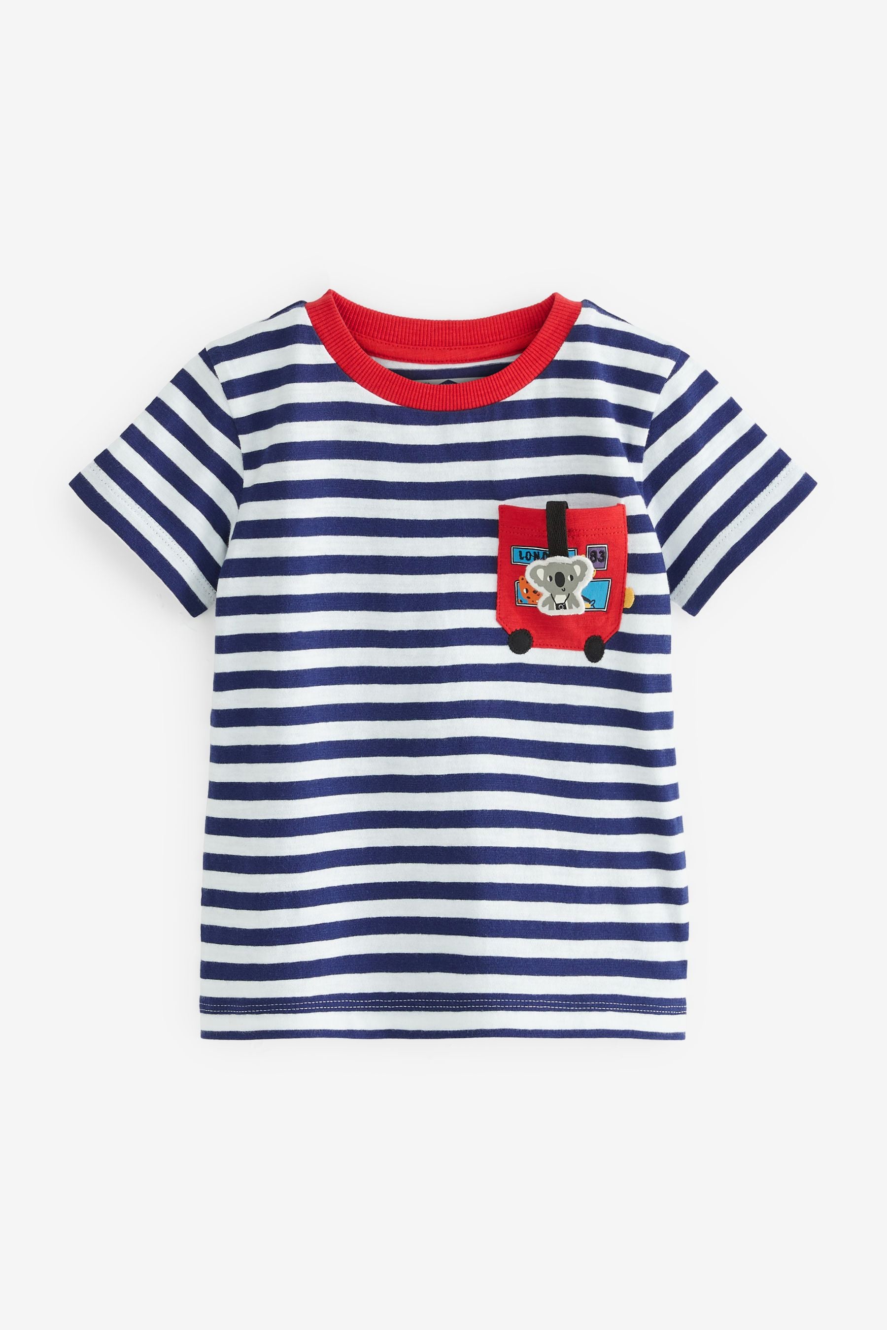 Navy Blue/White Stripe Bus Pocket T-Shirt (3mths-7yrs)