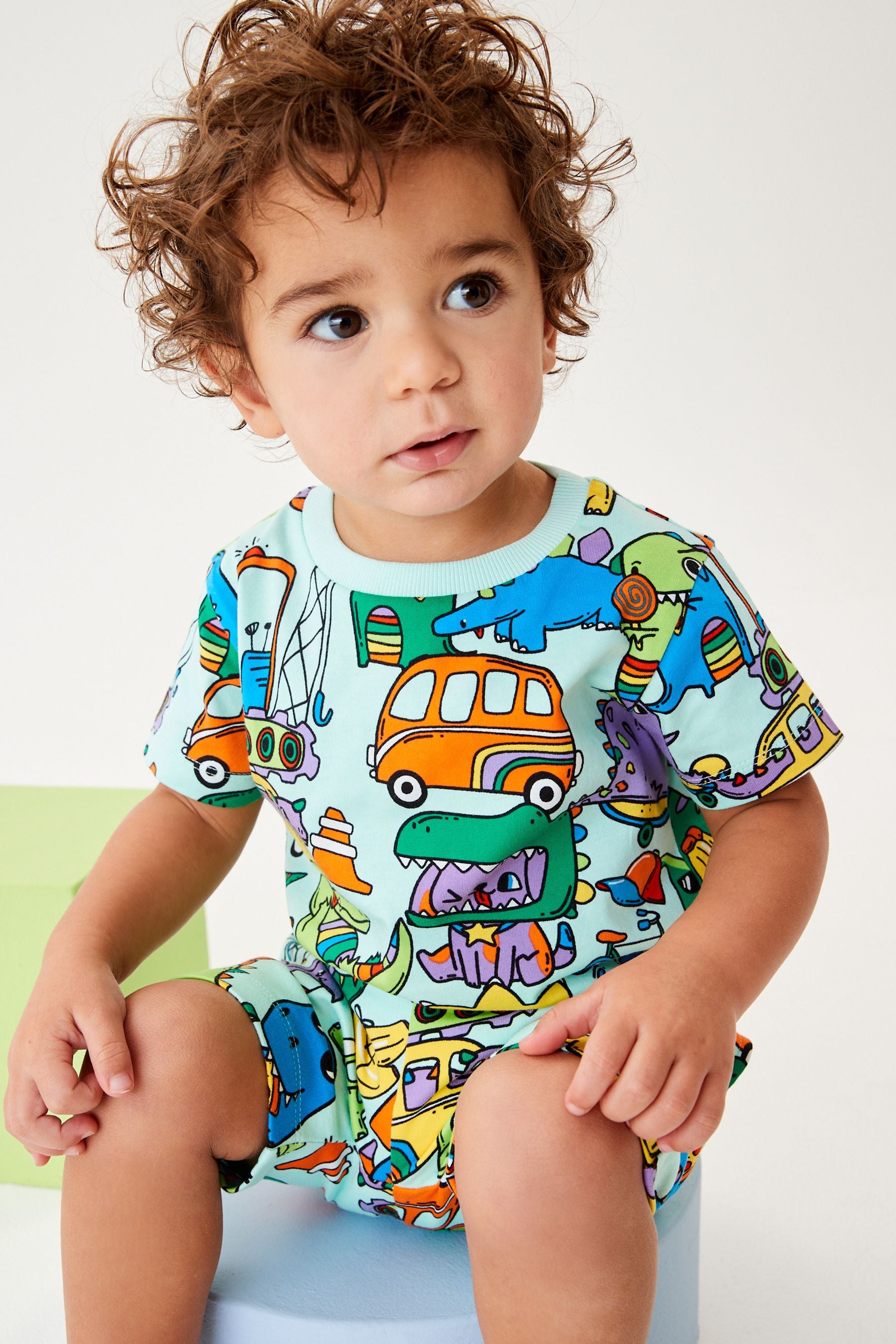 Blue Short Sleeve T-Shirt and Short Bright Graphic Set (3mths-7yrs)