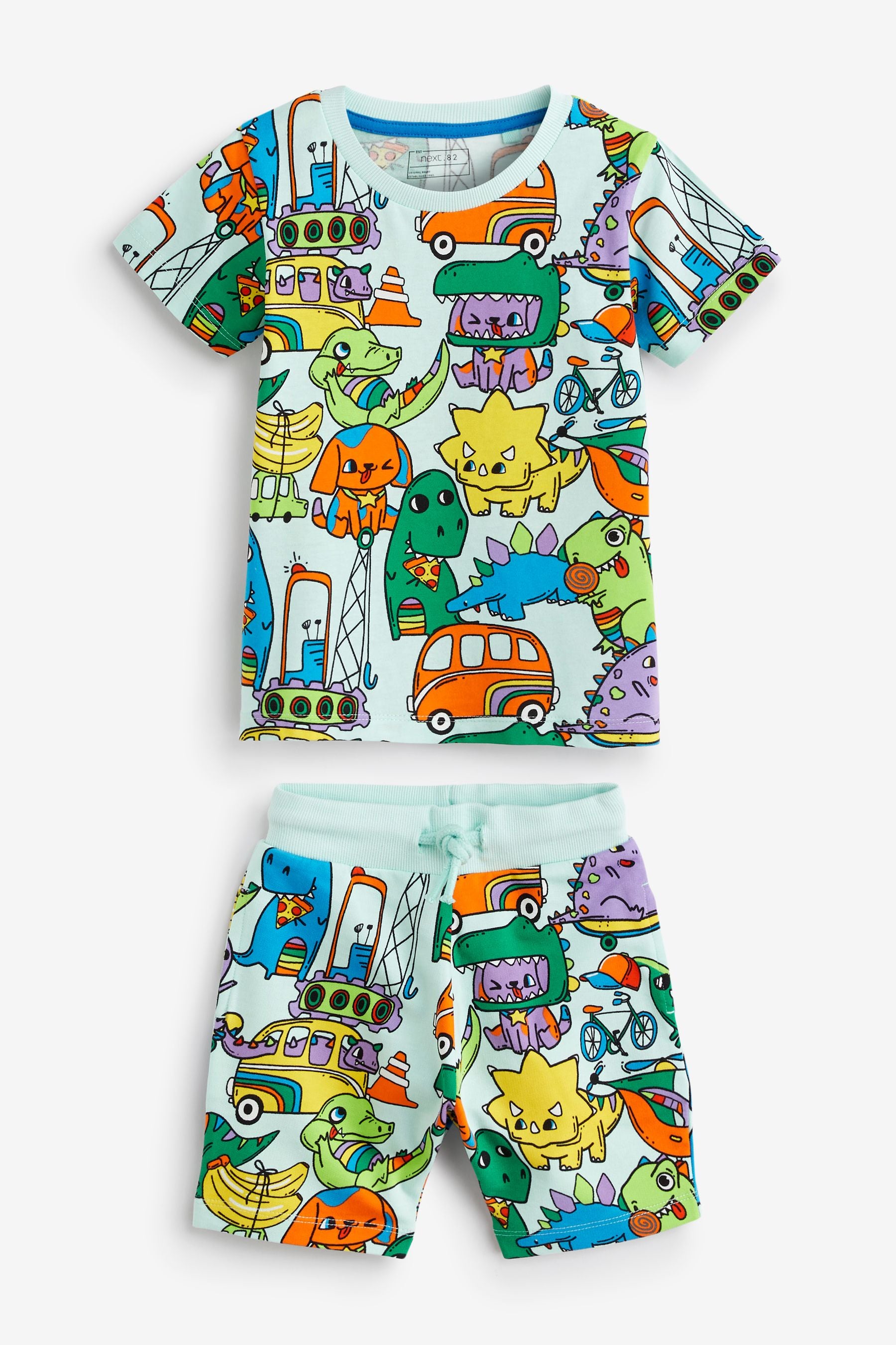 Blue Short Sleeve T-Shirt and Short Bright Graphic Set (3mths-7yrs)