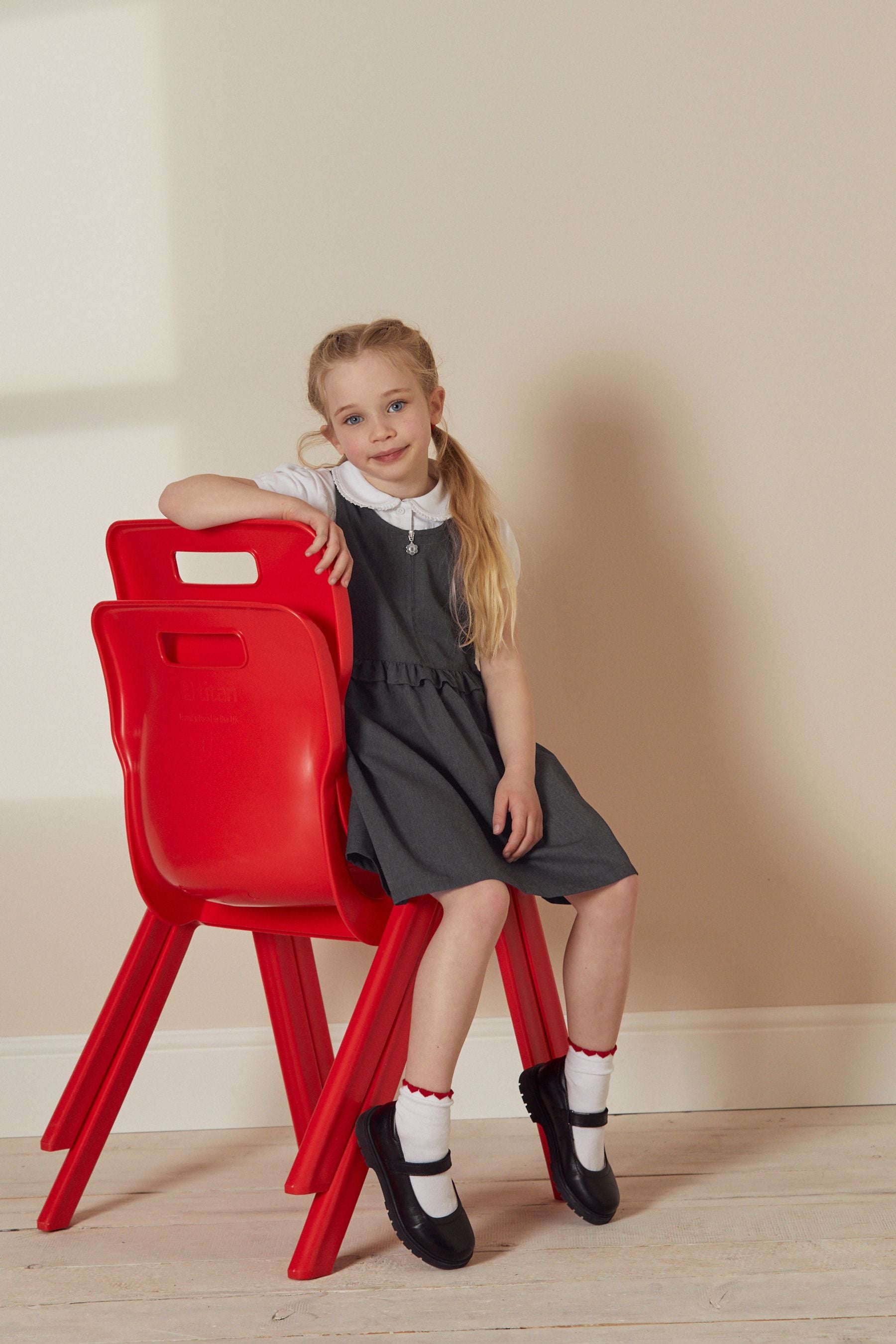 Grey Zip Front Frill Waist School Pinafore (3-14yrs)